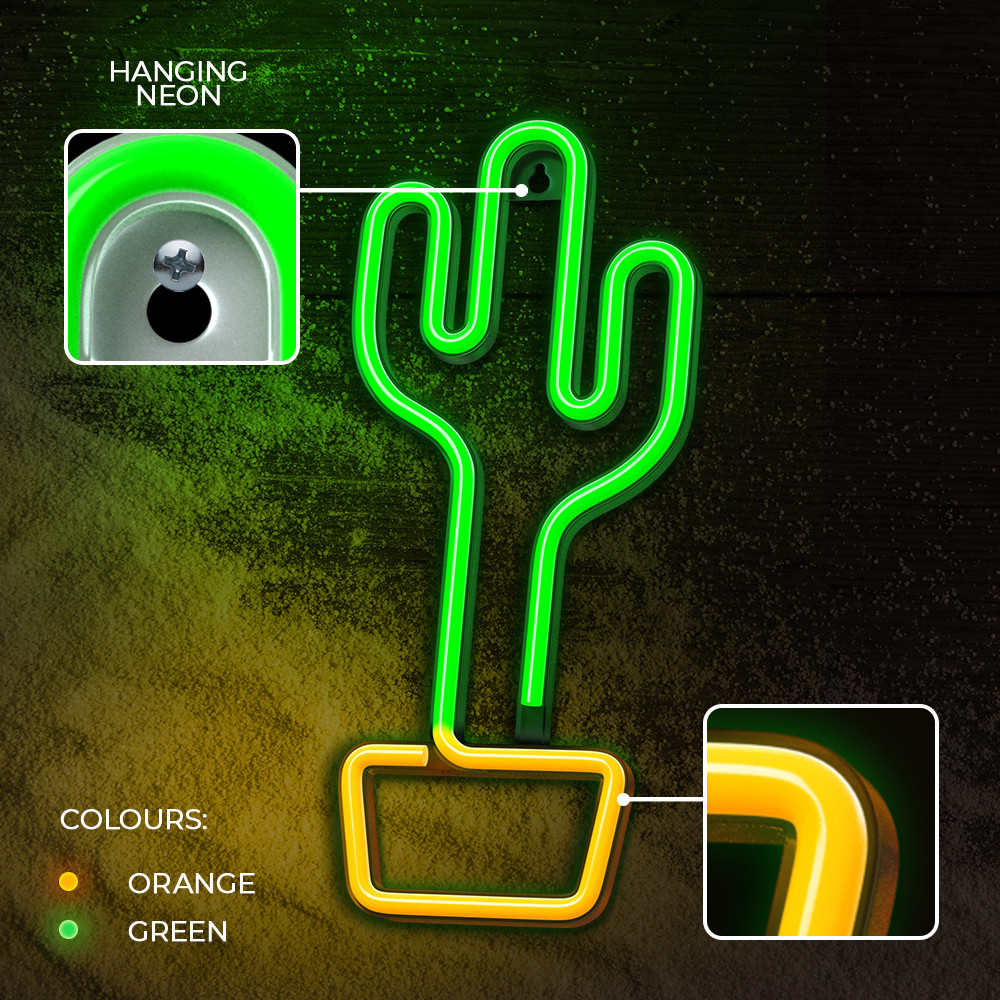 LAMPARA FOREVER NEON LED CACTUS ORANGE GREEN
