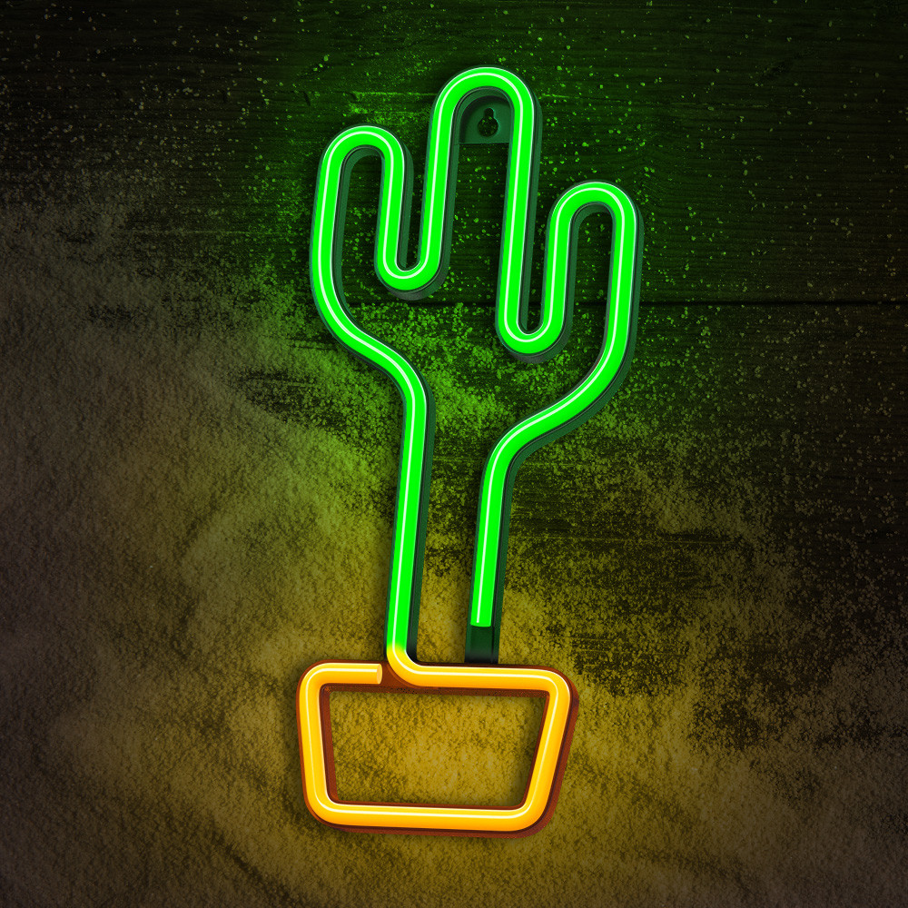 LAMPARA FOREVER NEON LED CACTUS ORANGE GREEN