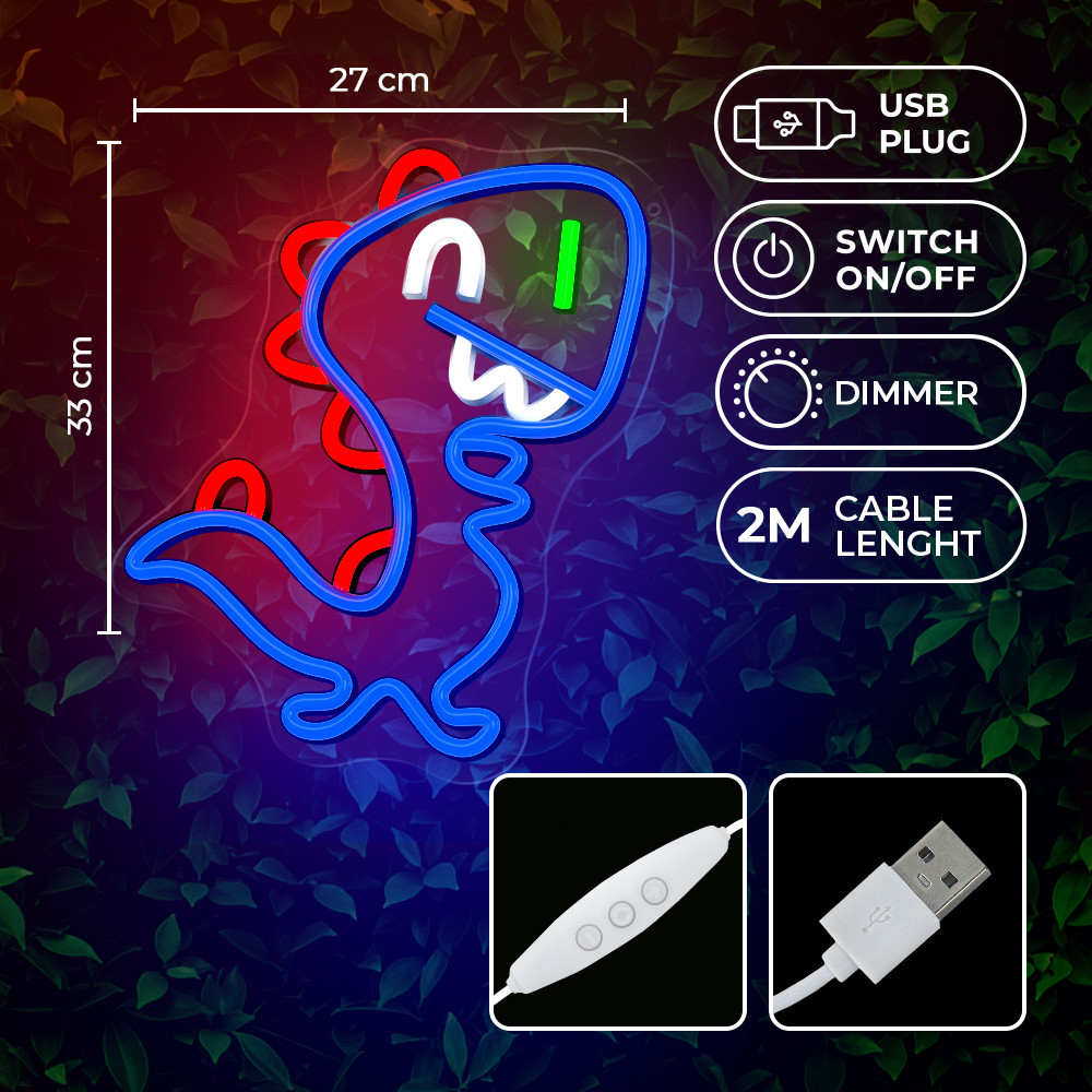 LAMPARA FOREVER NEON LED JURASSIC BABY DINO BLUE