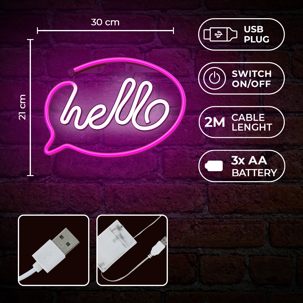 LAMPARA FOREVER NEON LED HELLO PINK WHITE