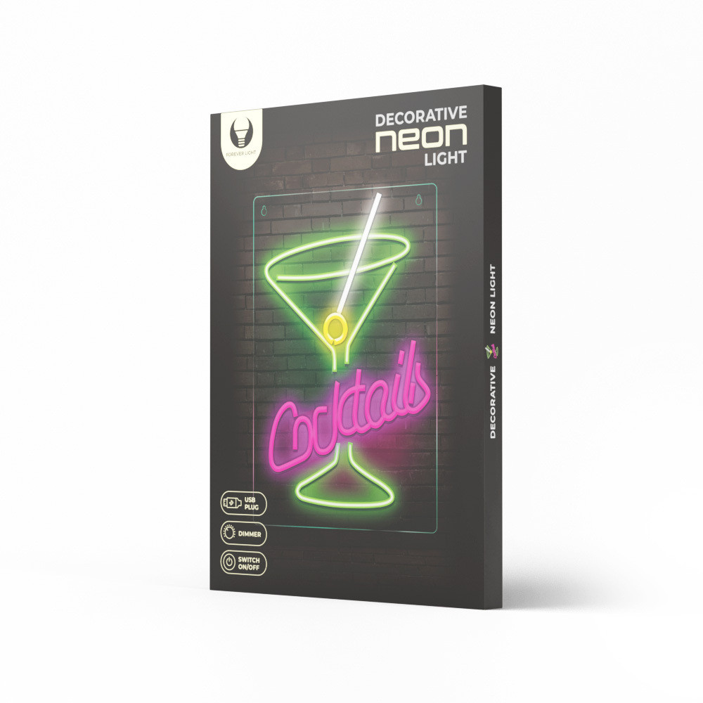 LAMPARA FOREVER NEON PLEXI LED COCKTAILS PINK GREEN