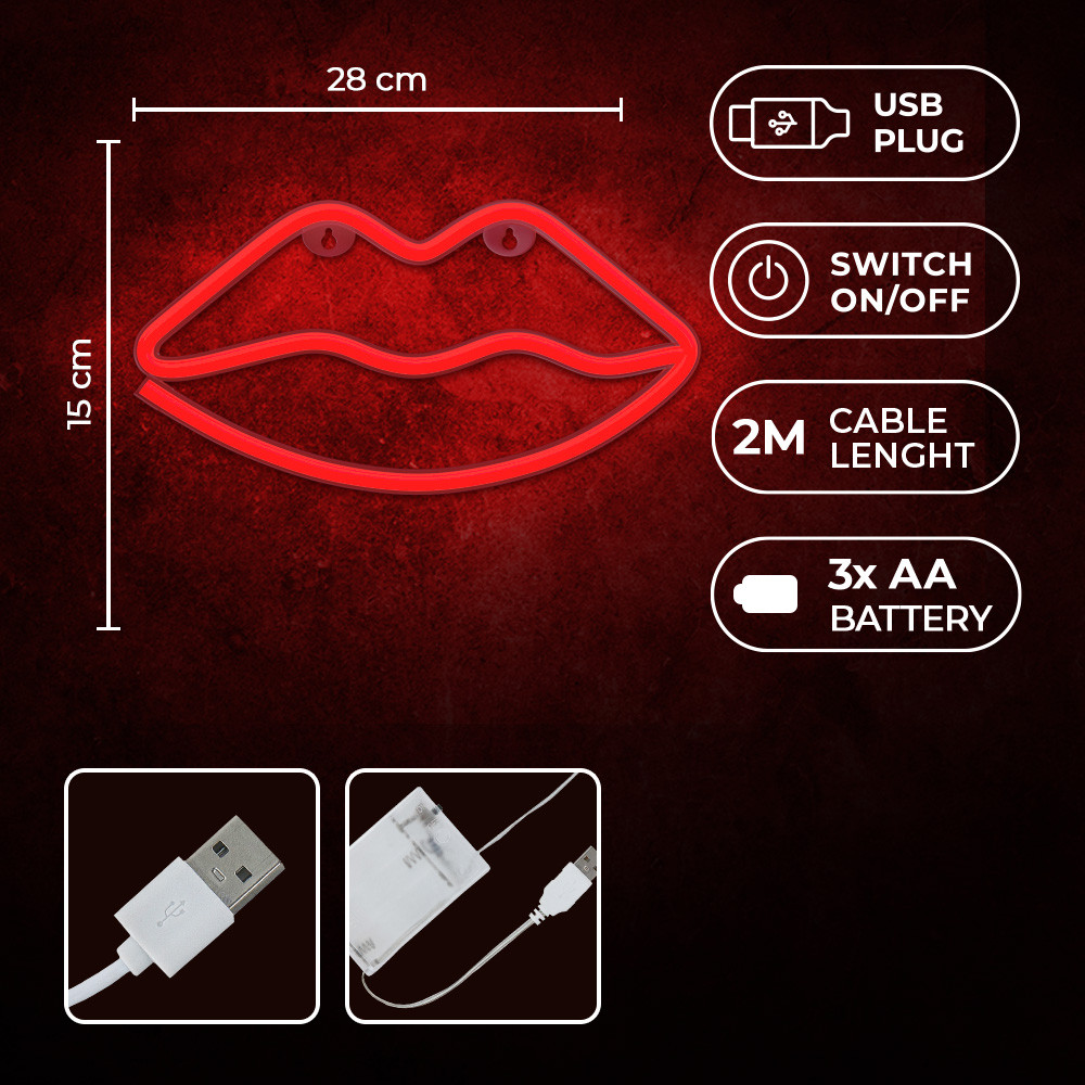 LAMPARA FOREVER NEON LED LIPS RED