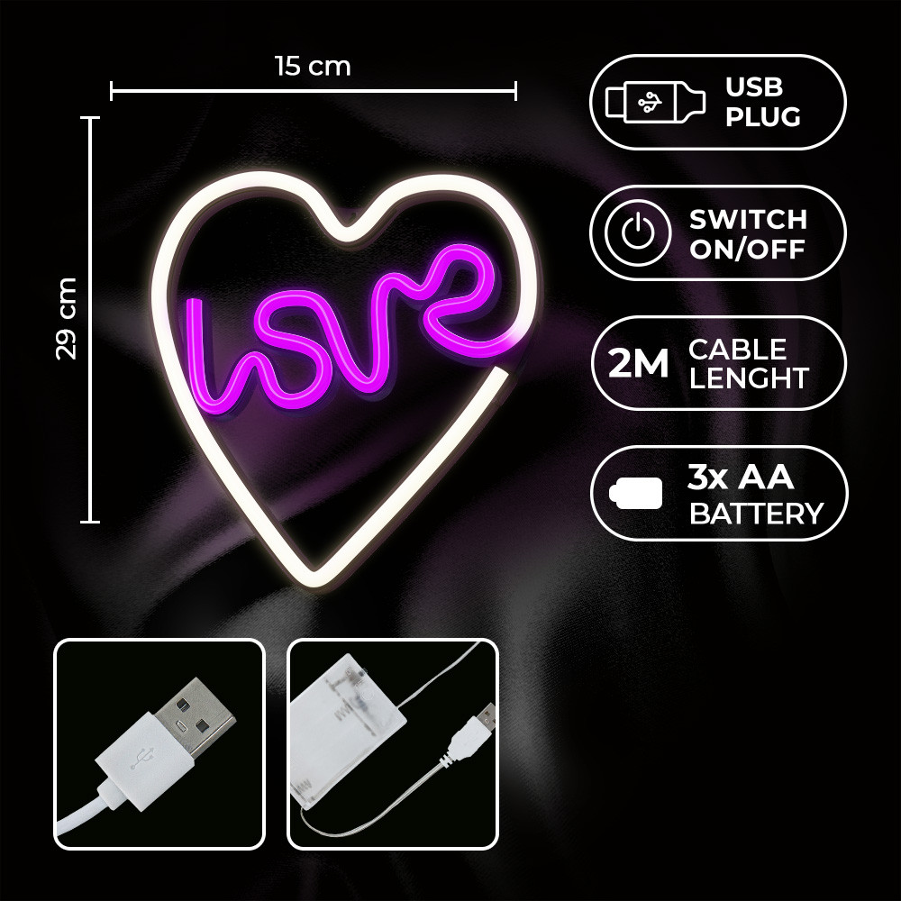 LAMPARA FOREVER NEON LED LOVE HEART PURPLE WHITE