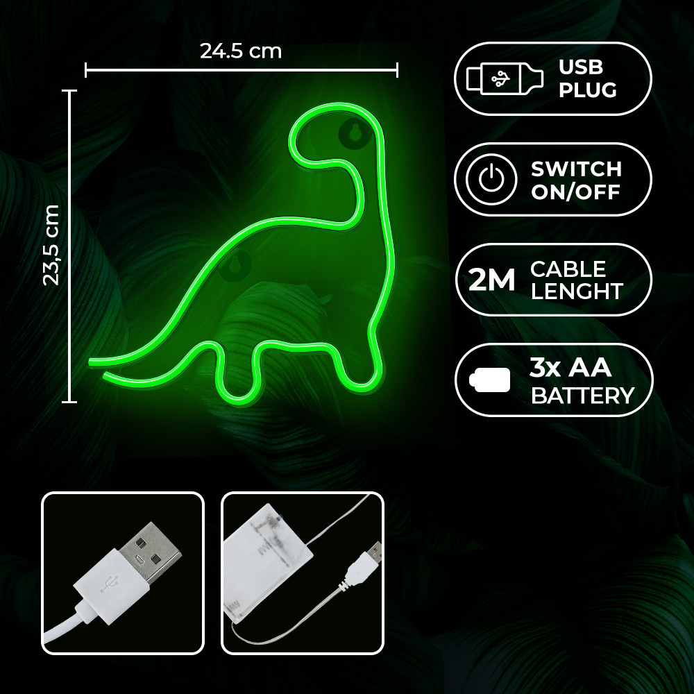 LAMPARA FOREVER NEON LED DINOSAUR GREEN