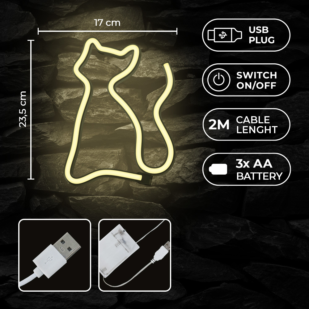LAMPARA FOREVER NEON LED LIGHT CAT WARM WHITE BAT+USB