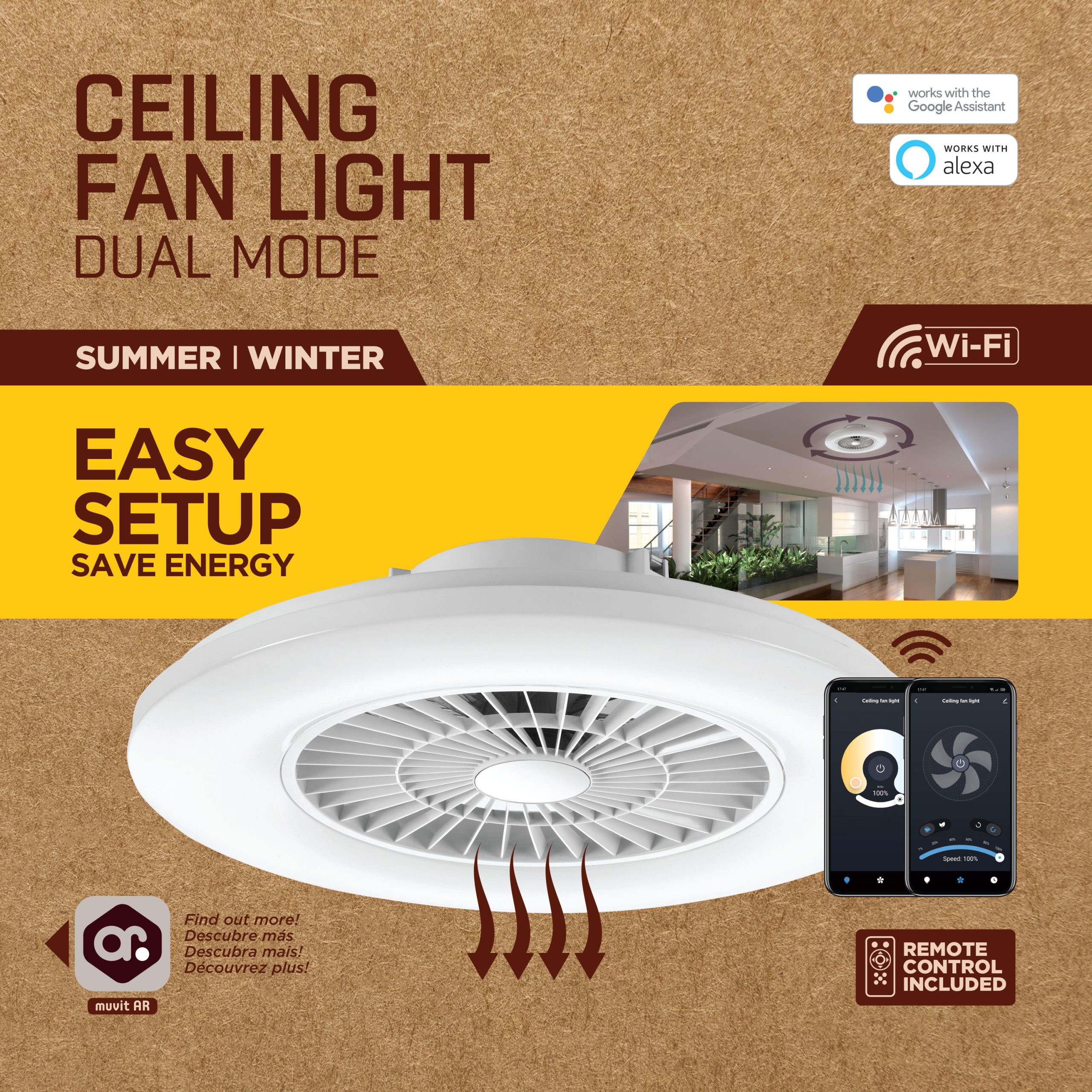 LAMPARA TECHO MUVIT IO WIFI 40W BLANCO + VENTILADOR 20W