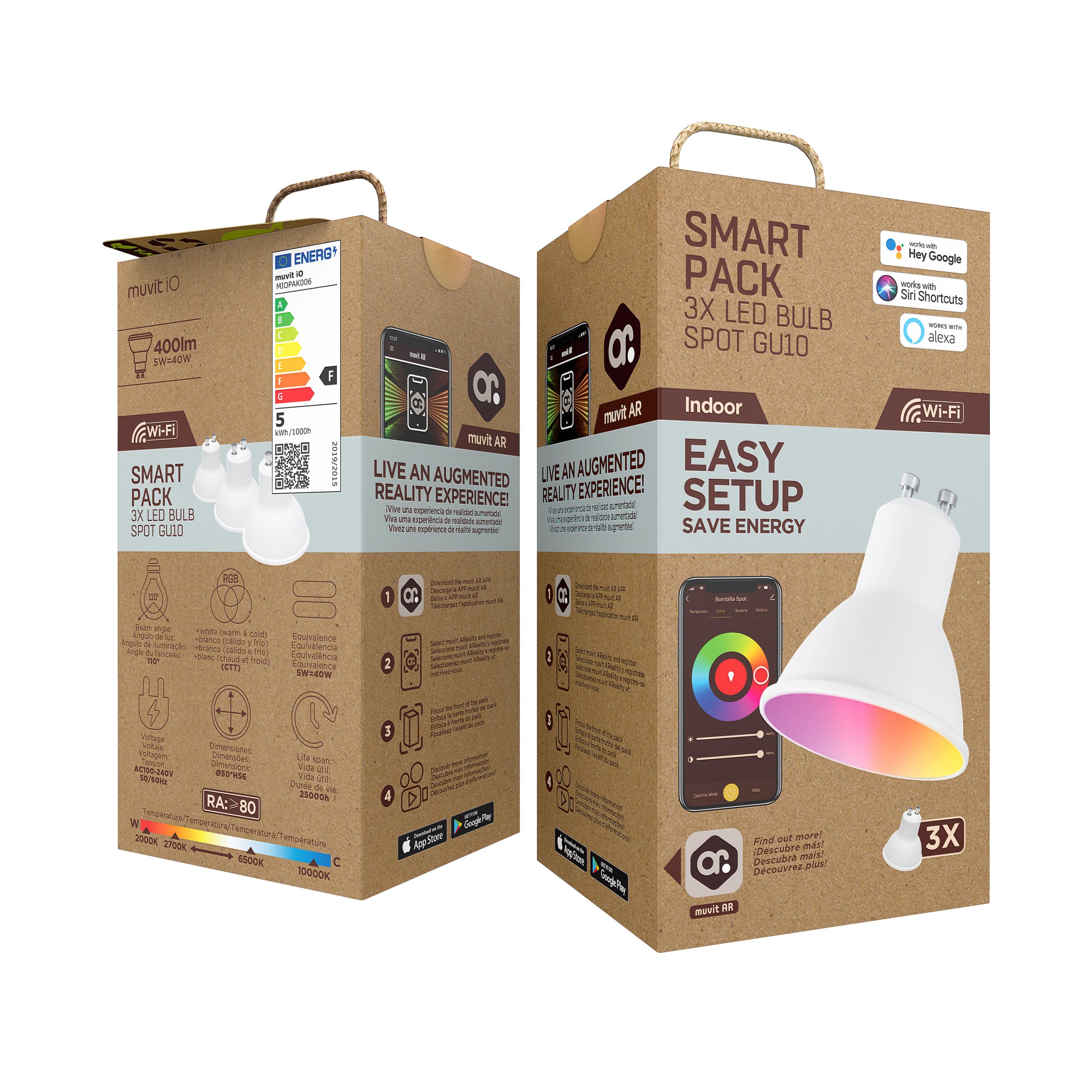 BOMBILLA MUVIT IO GU10 5.5W RGB PACK 3 UNIDADES