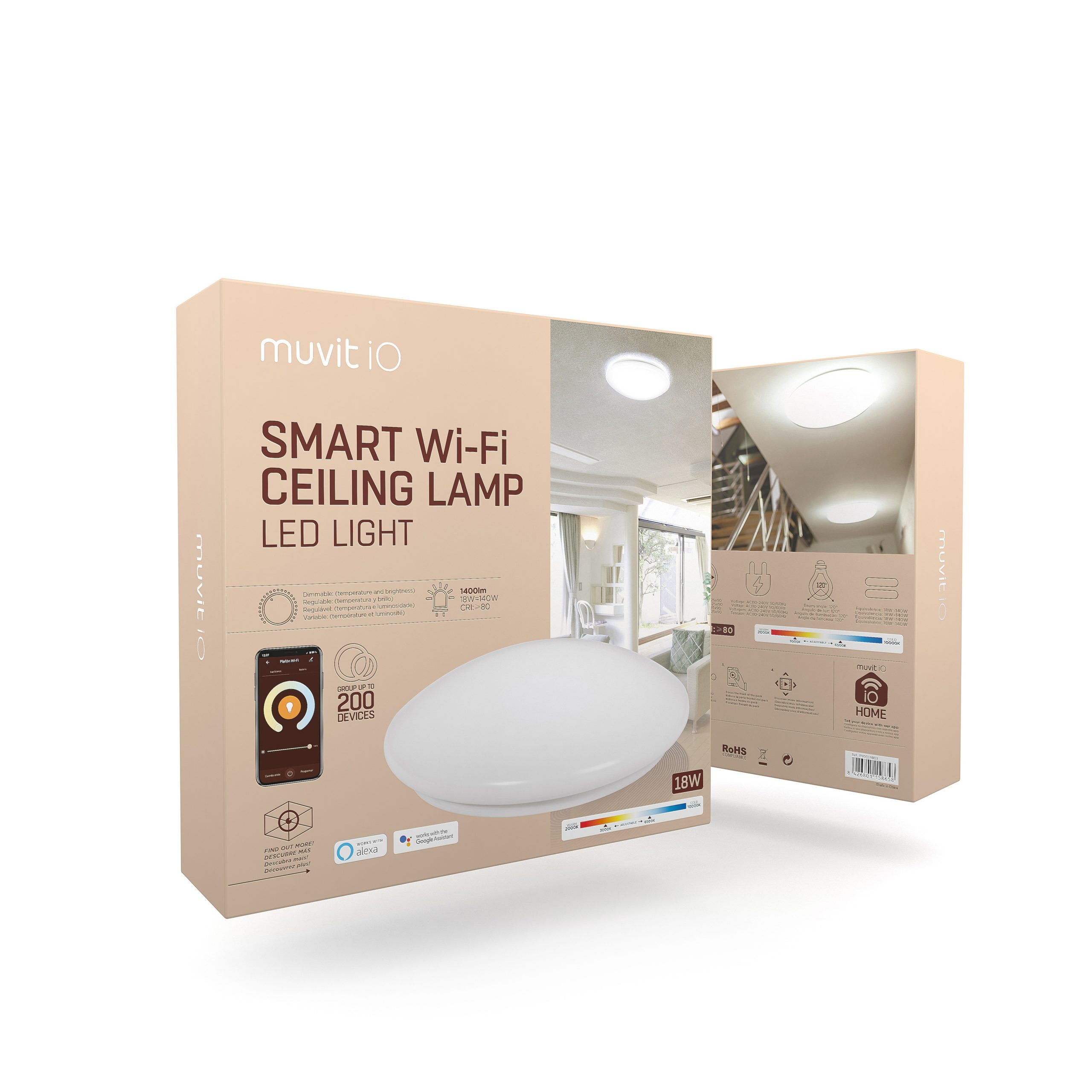 LAMPARA TECHO MUVIT IO WIFI 18W BLANCO + CCT
