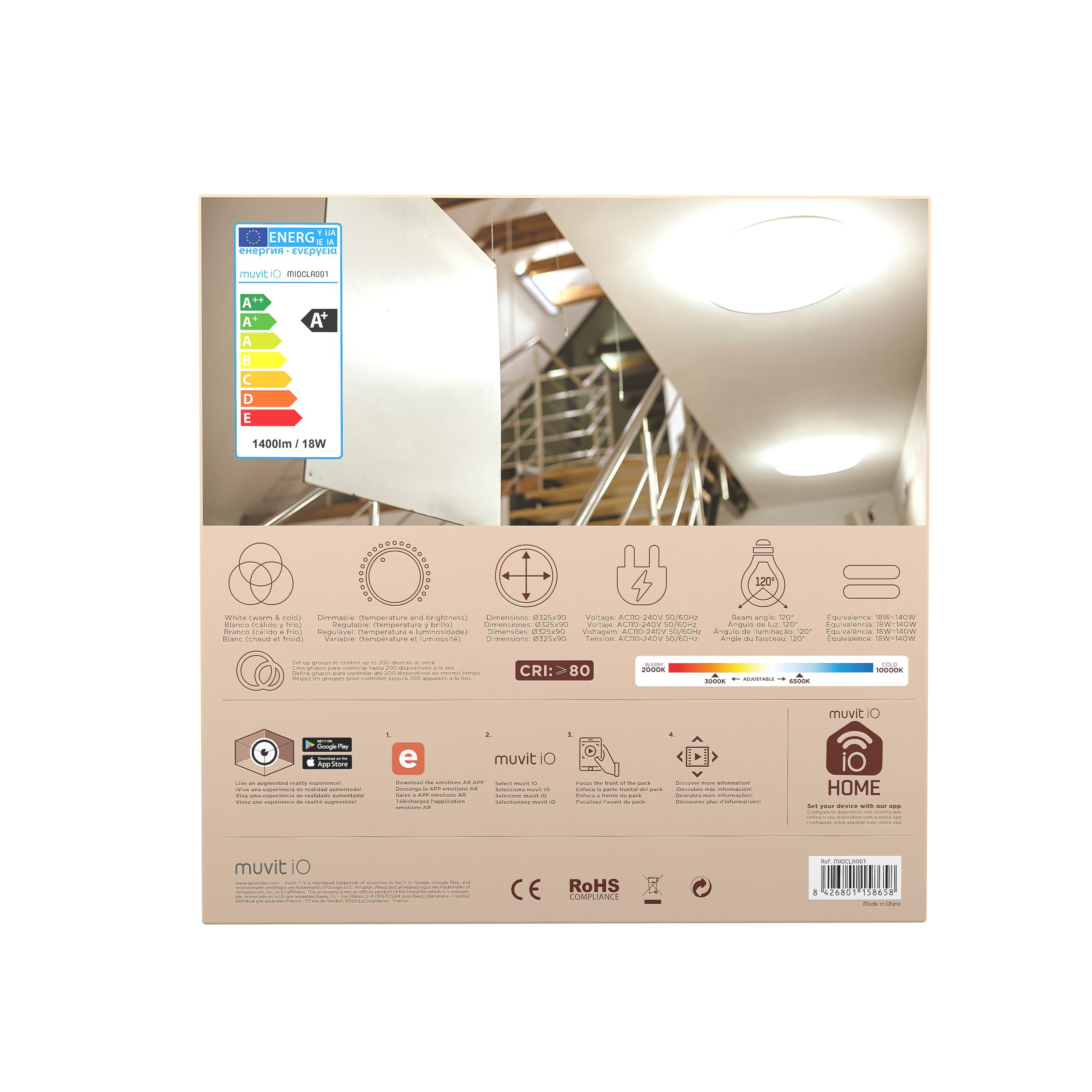 LAMPARA TECHO MUVIT IO WIFI 18W BLANCO + CCT
