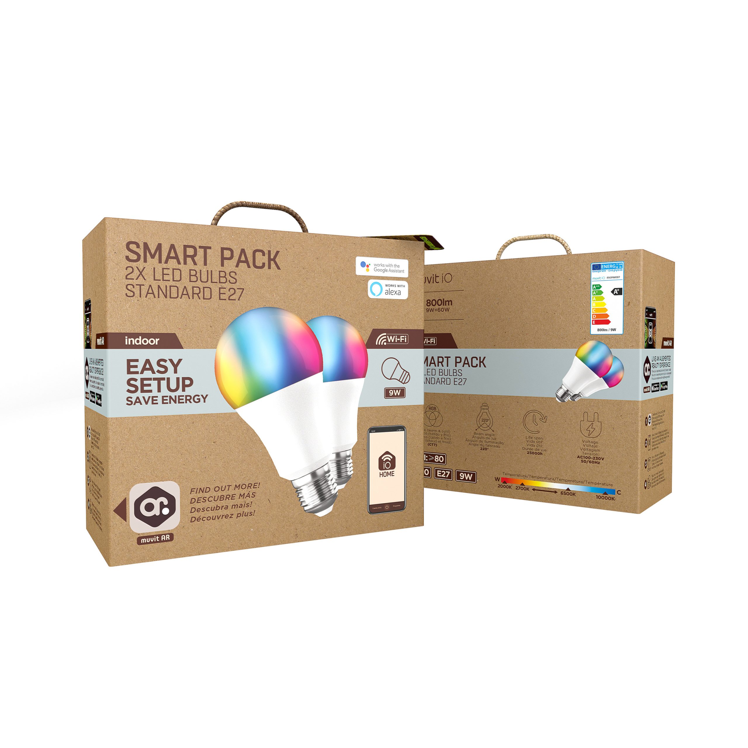 BOMBILLA MUVIT IO A60 E27 9W RGB PACK 2 UNIDADES