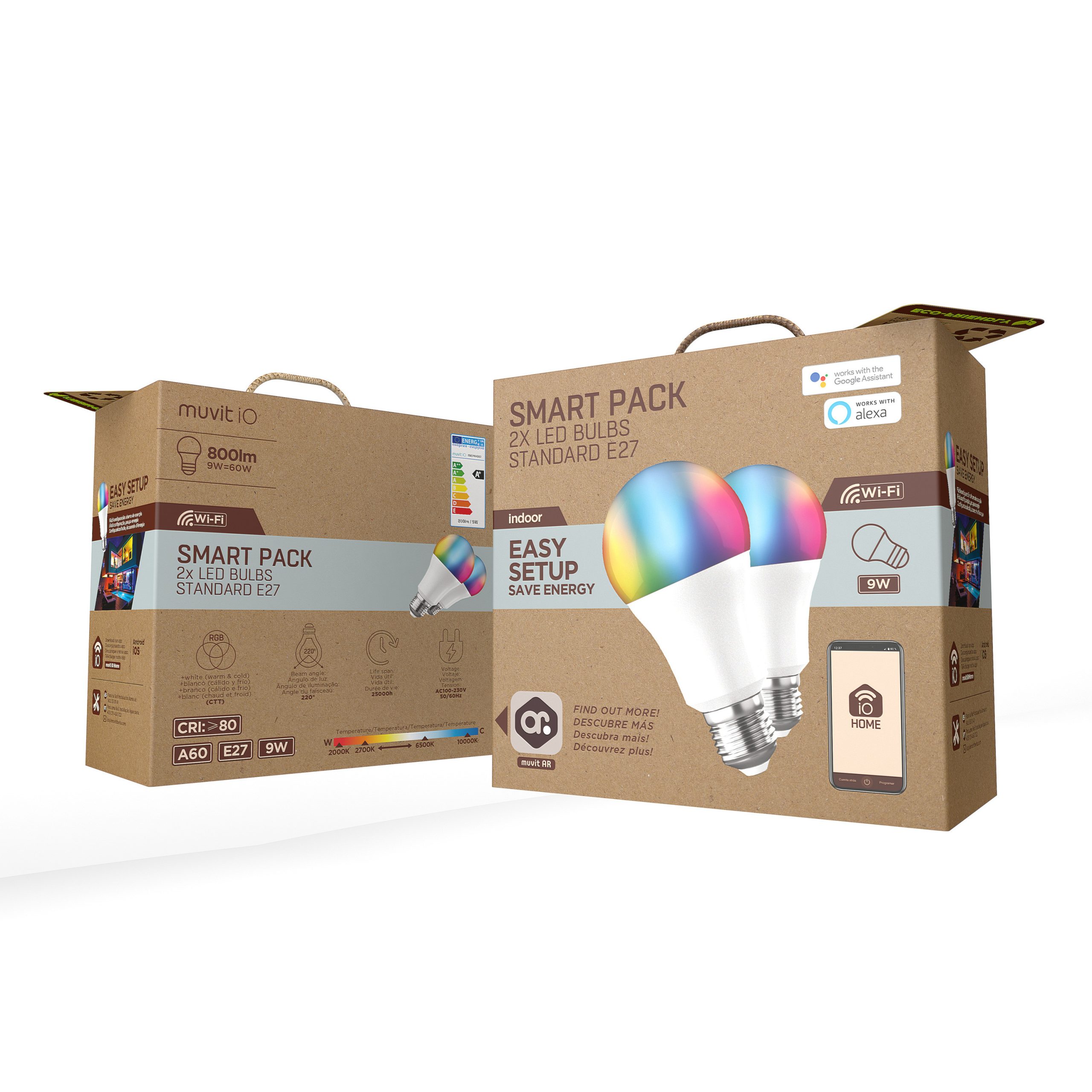 BOMBILLA MUVIT IO A60 E27 9W RGB PACK 2 UNIDADES