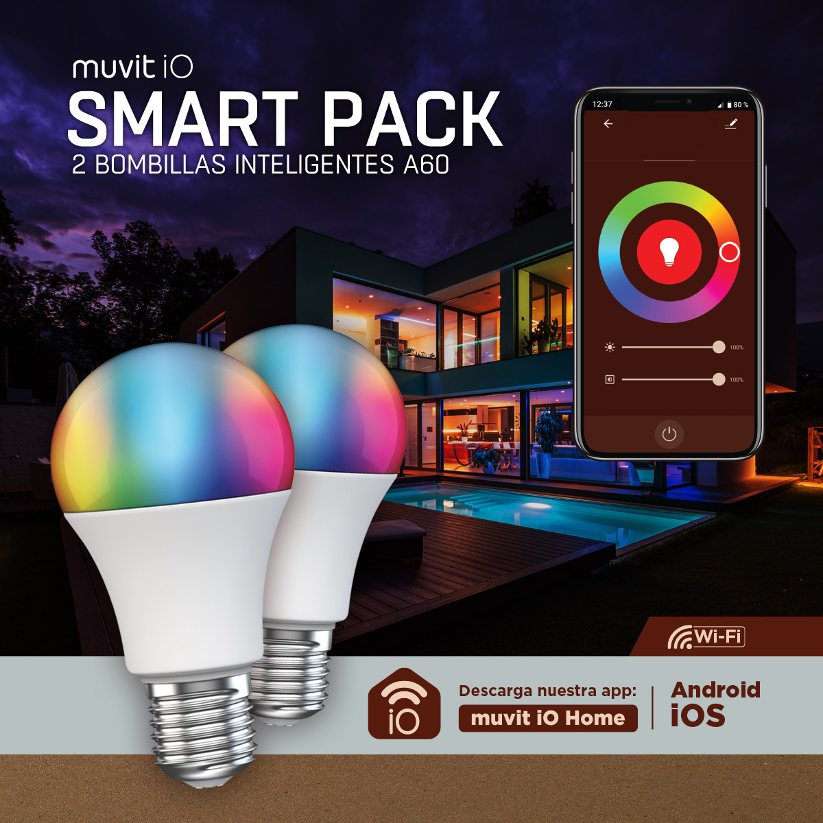 BOMBILLA MUVIT IO A60 E27 9W RGB PACK 2 UNIDADES