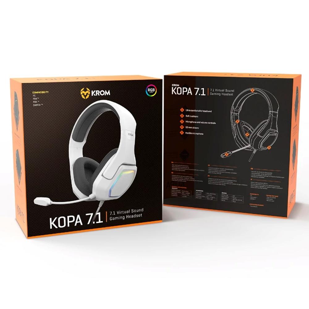 AURICULARES GAMING KROM KOPA USB BLANCO