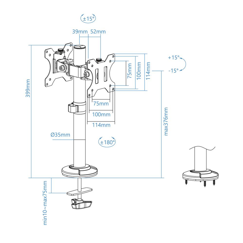 SOPORTE MESA TOOQ DB1132TN-B VESA 2 BRAZOS HASTA 32" 100X100MM MAX 8KG/BRAZO