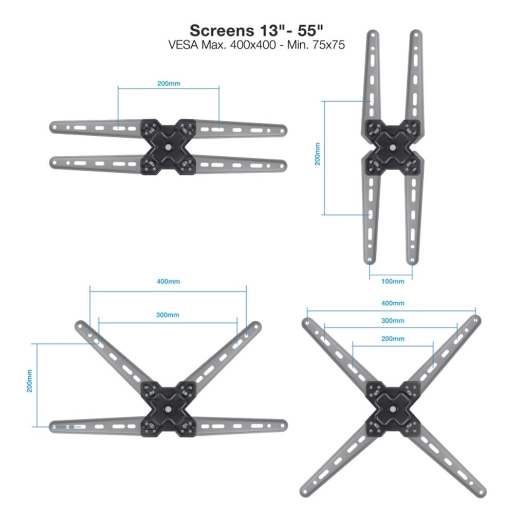 SOPORTE PARED TV TOOQ VESA HASTA 55" 400X400MM MAX 25KG