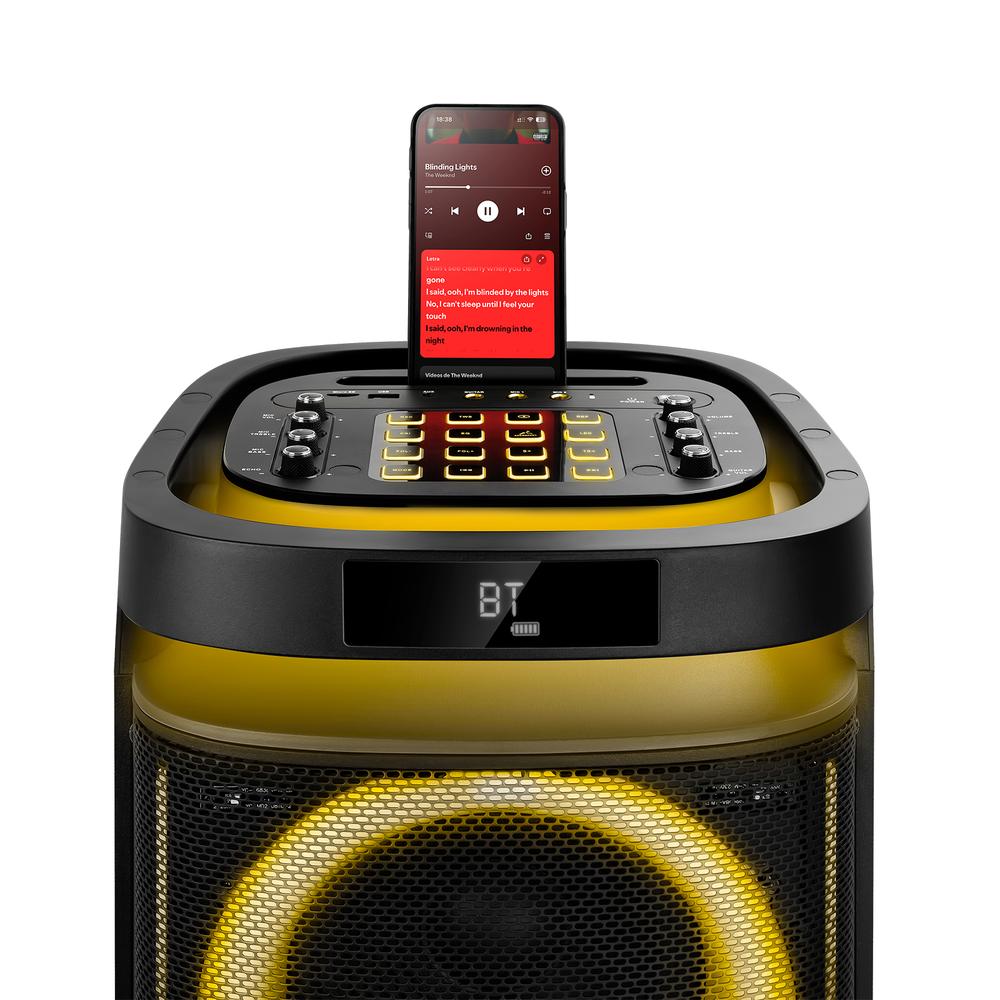 Altavoz RumbleBoss XL Phoenix 160W RMS Bateria 7000 mah Funcion Karaoke 2 Microfonos Inalambricos Incluidos