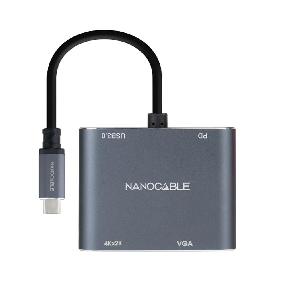CONVERSOR NANOCABLE USB TIPO C A VGA/HDMI/PD/USB 3.0 / 0.15M / MACHO-HEMBRA / GRIS