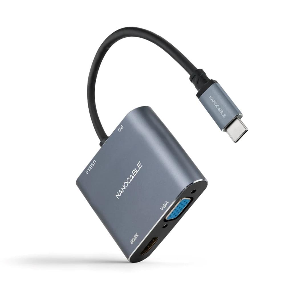 CONVERSOR NANOCABLE USB TIPO C A VGA/HDMI/PD/USB 3.0 / 0.15M / MACHO-HEMBRA / GRIS