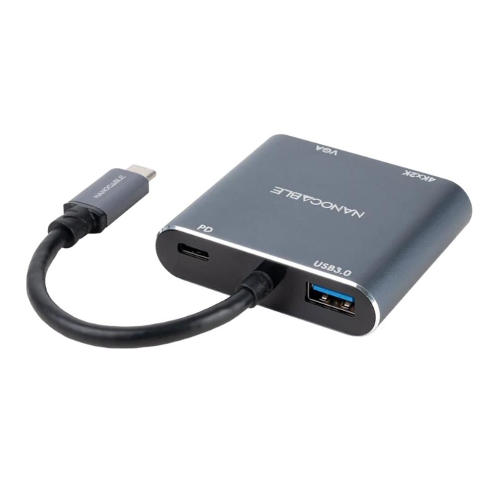 CONVERSOR NANOCABLE USB TIPO C A VGA/HDMI/PD/USB 3.0 / 0.15M / MACHO-HEMBRA / GRIS