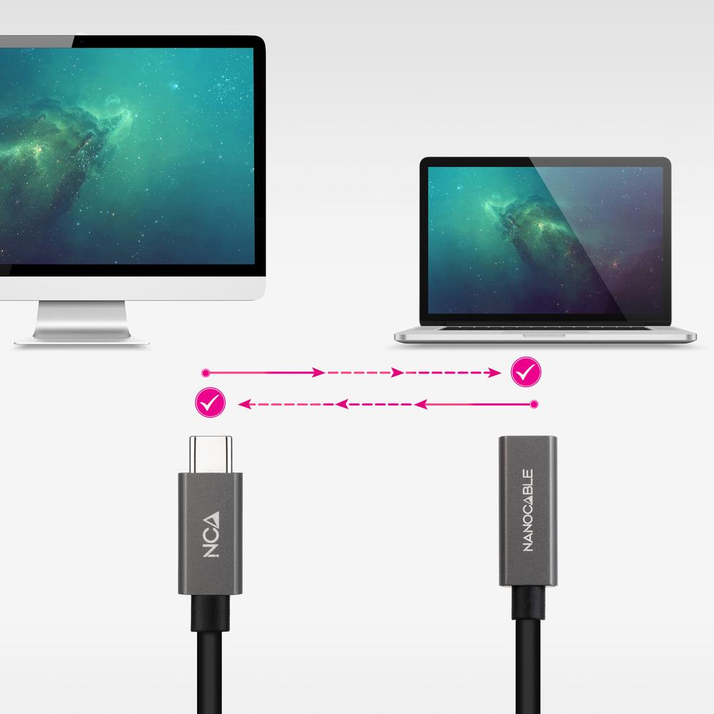CABLE USB TIPO C NANOCABLE 0.5M/ MACHO-HEMBRA/ NEGRO