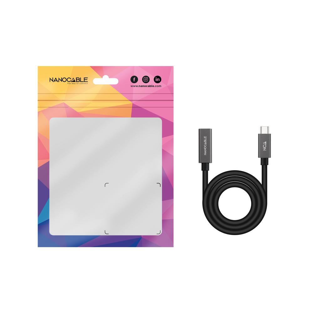 CABLE USB TIPO C NANOCABLE 0.5M/ MACHO-HEMBRA/ NEGRO