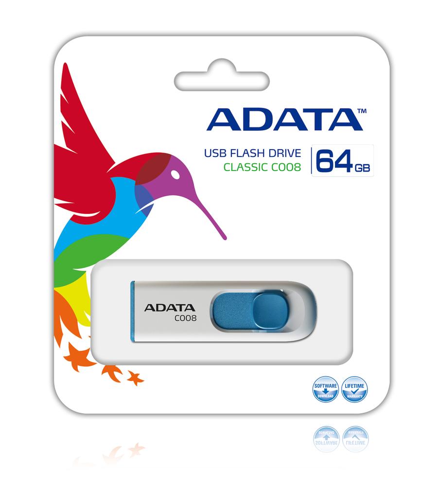 MEMORIA USB 2.0 ADATA C008 64GB BLANCO/AZUL