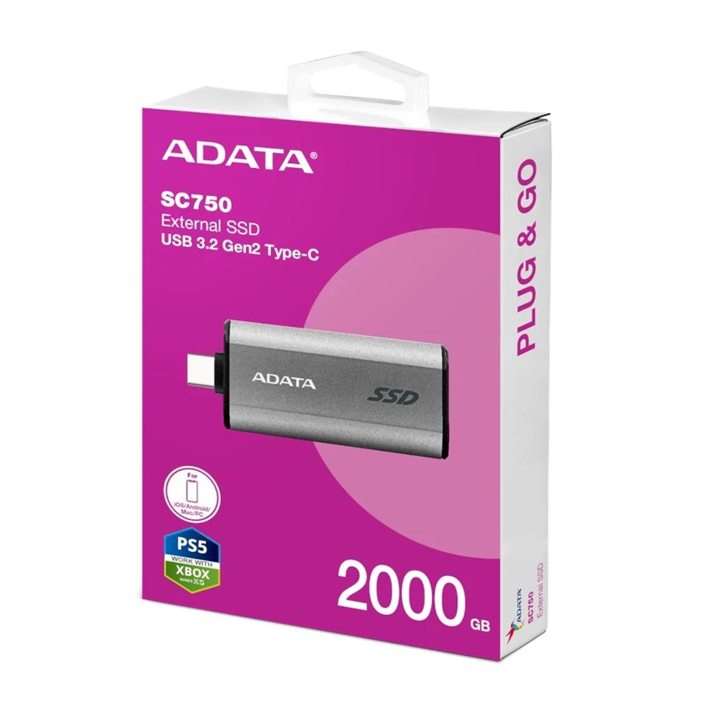 DISCO DURO EXTERNO SSD ADATA SC750 2TB USB TIPO C GRIS