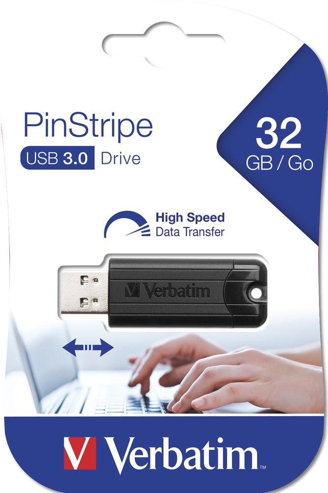 MEMORIA USB 3.2 VERBATIM PINSTRIPE 32GB NEGRO