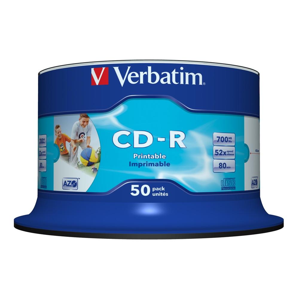 VERBATIM CD-R 700MB 52X TARRINA 50 UNIDADES IMPRIMIBLE INKJET SUPER AZO
