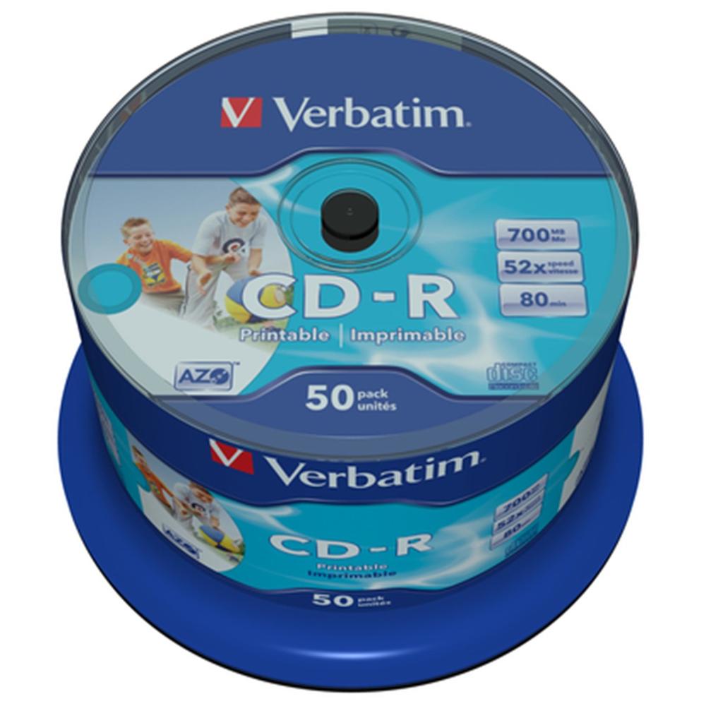 VERBATIM CD-R 700MB 52X TARRINA 50 UNIDADES IMPRIMIBLE INKJET SUPER AZO
