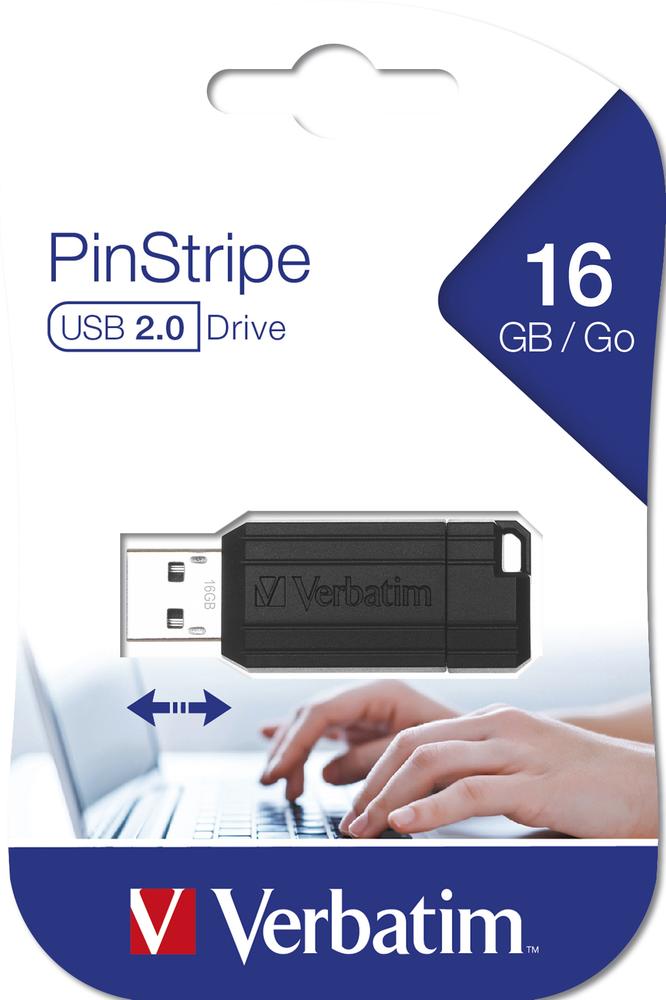 MEMORIA USB 2.0 VERBATIM PINSTRIPE 16GB NEGRO