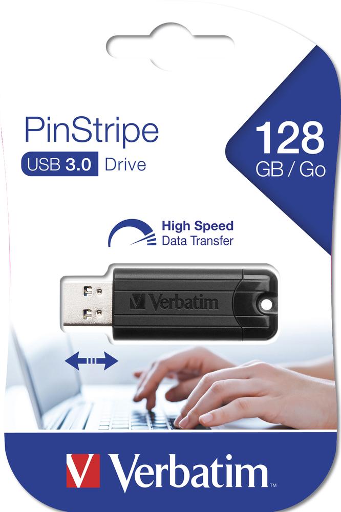 MEMORIA USB 3.2 VERBATIM PINSTRIPE 128GB NEGRO