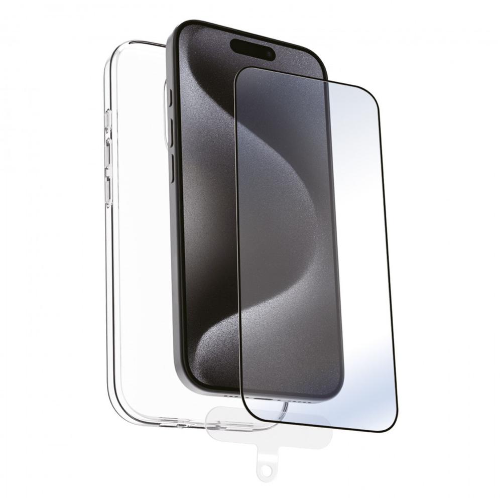 FUNDA MUVIT RECYCLETEK PARA APPLE IPHONE 16 PRO TRANSPARENTE + PROTECTOR CRISTAL TEMPLADO MARCO NEGRO