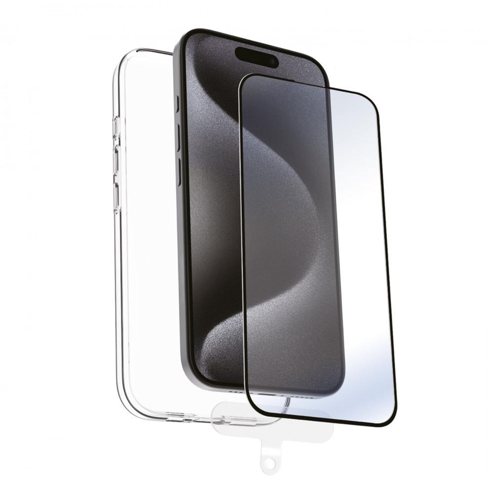 FUNDA MUVIT RECYCLETEK PARA APPLE IPHONE 16 PRO MAX TRANSPARENTE + PROTECTOR CRISTAL TEMPLADO MARCO NEGRO
