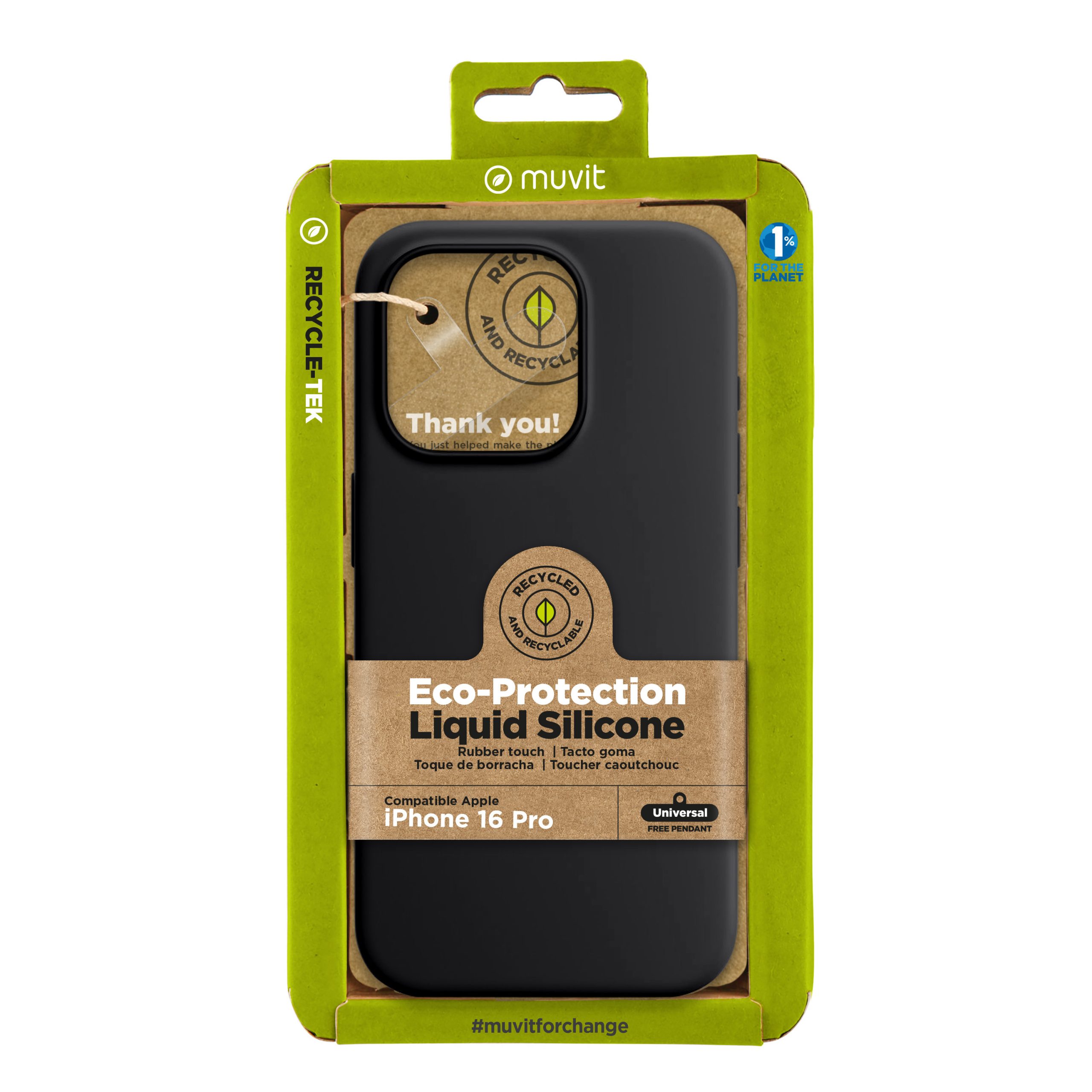 FUNDA MUVIT RECYCLETEK LIQUID SILICONE PARA APPLE IPHONE 16 PRO MAX NEGRA