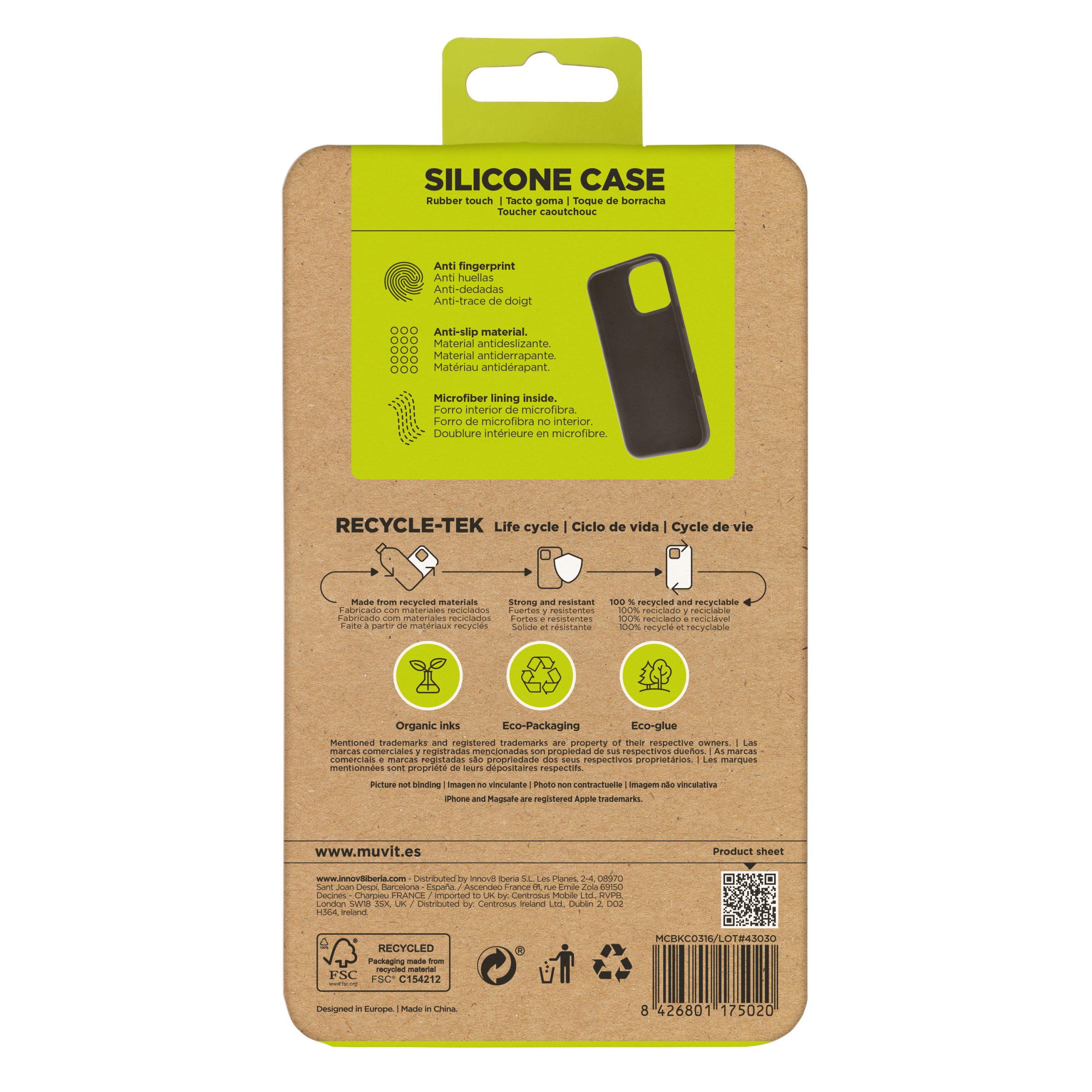 FUNDA MUVIT RECYCLETEK LIQUID SILICONE PARA APPLE IPHONE 16 PRO MAX NEGRA