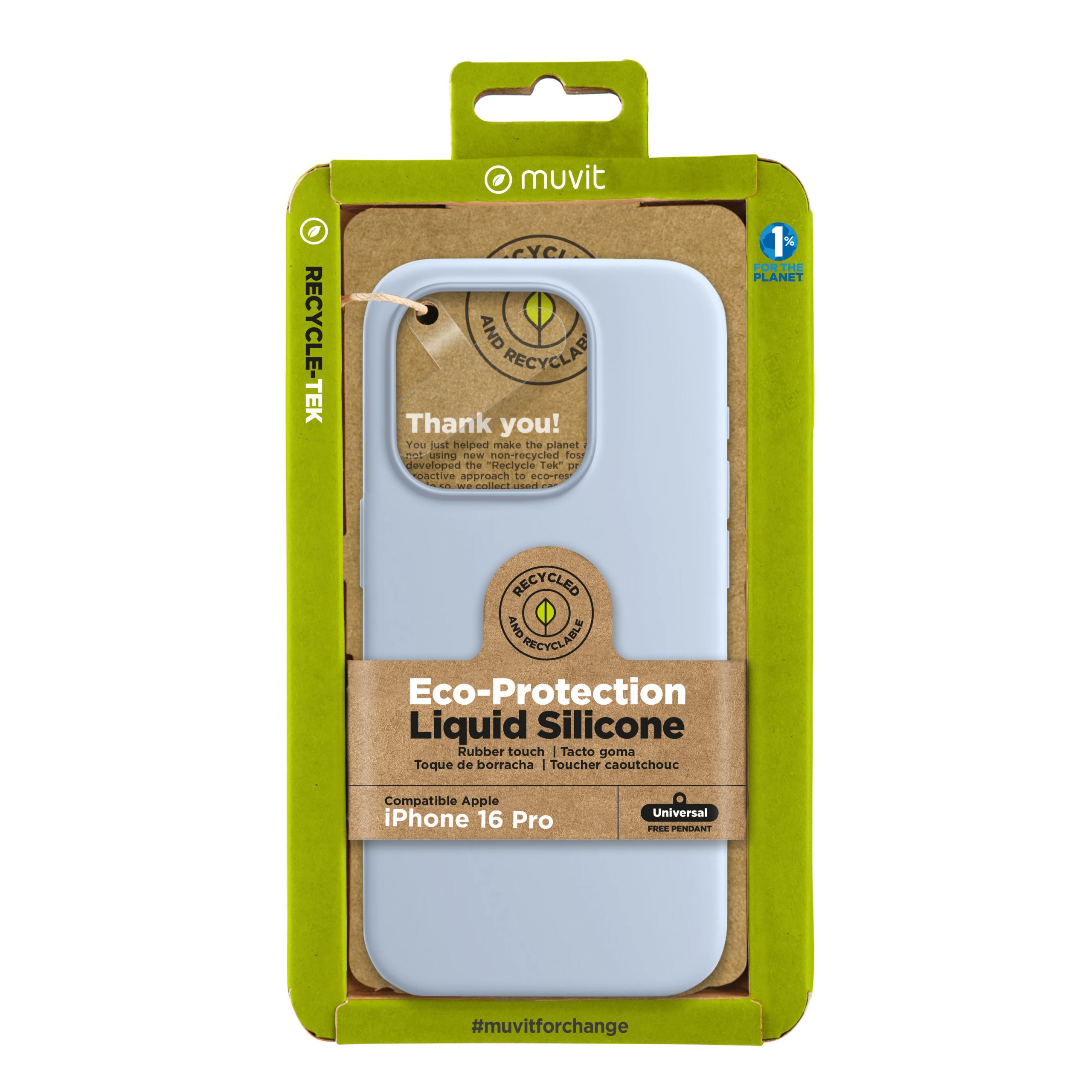 FUNDA MUVIT RECYCLETEK LIQUID SILICONE PARA APPLE IPHONE 16 PRO AZUL CIELO