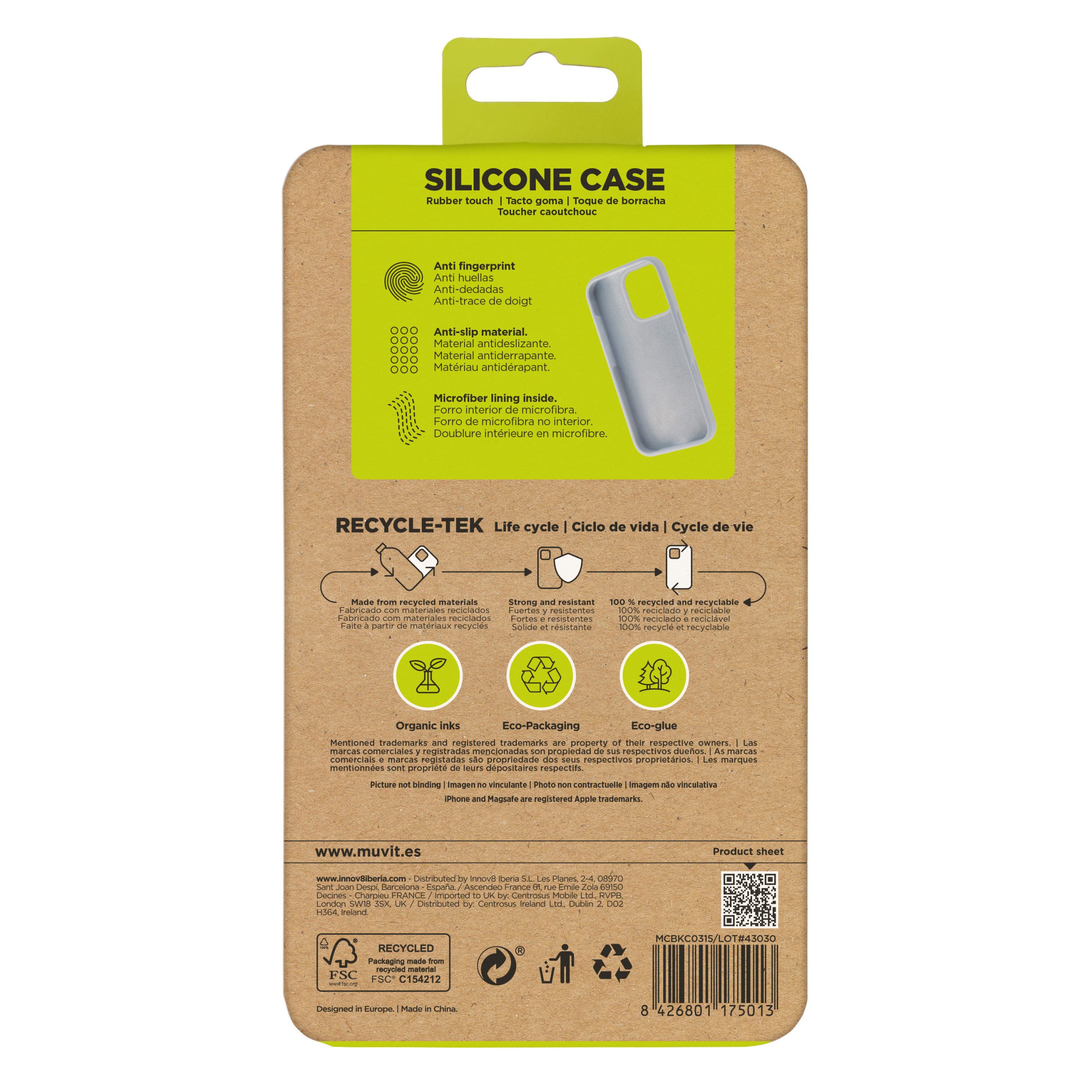 FUNDA MUVIT RECYCLETEK LIQUID SILICONE PARA APPLE IPHONE 16 PRO AZUL CIELO