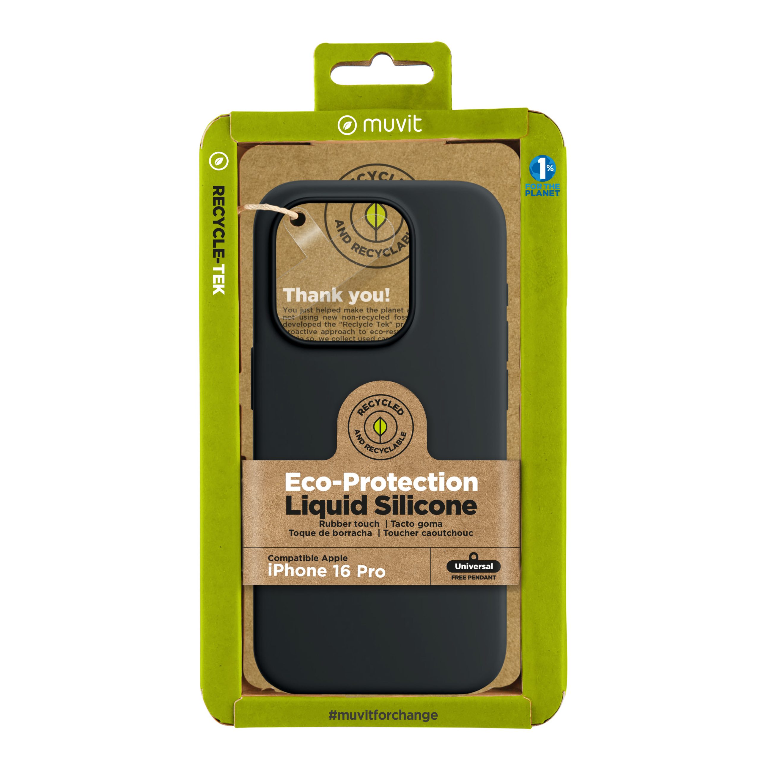 FUNDA MUVIT RECYCLETEK LIQUID SILICONE PARA APPLE IPHONE 16 PRO NEGRA