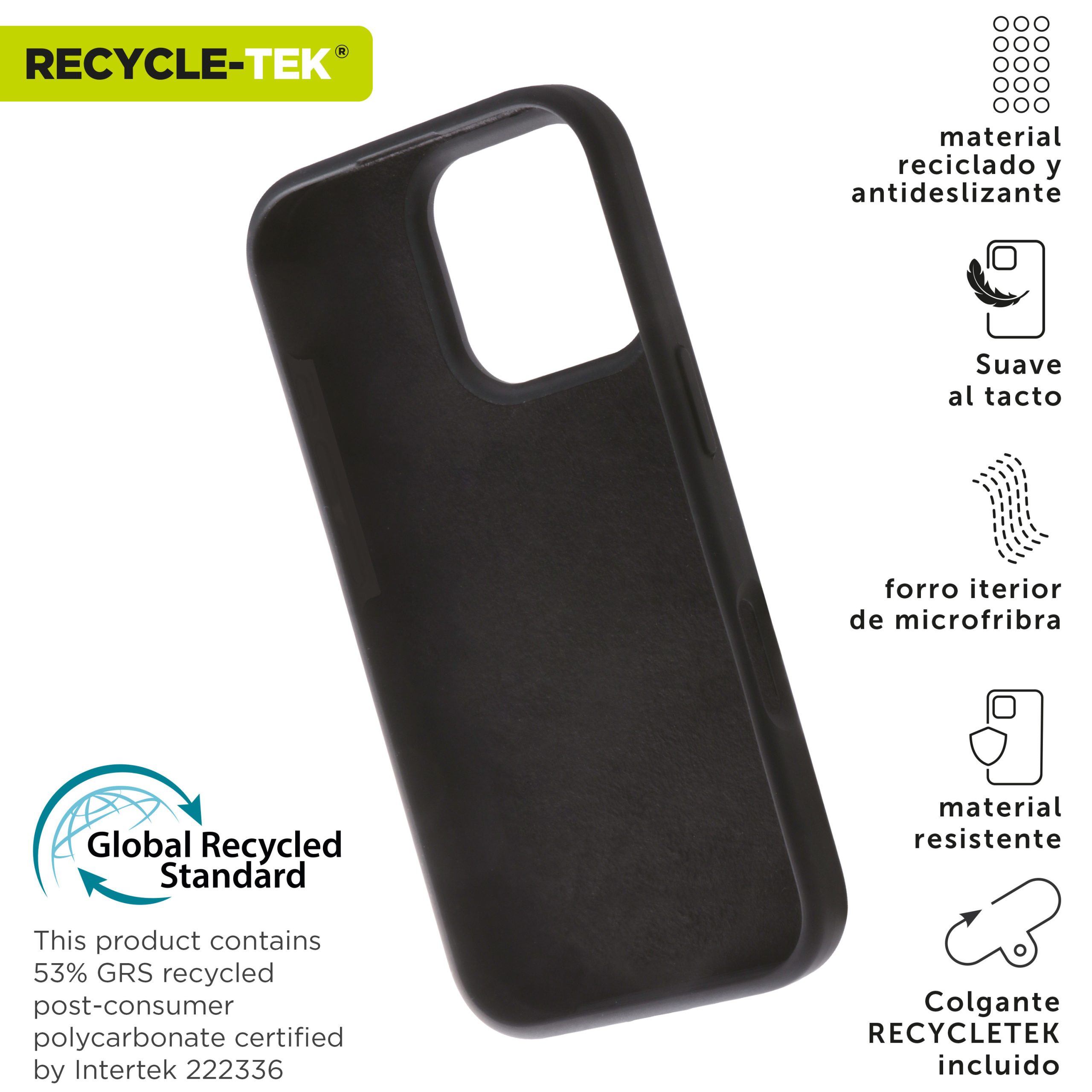 FUNDA MUVIT RECYCLETEK LIQUID SILICONE PARA APPLE IPHONE 16 PRO NEGRA