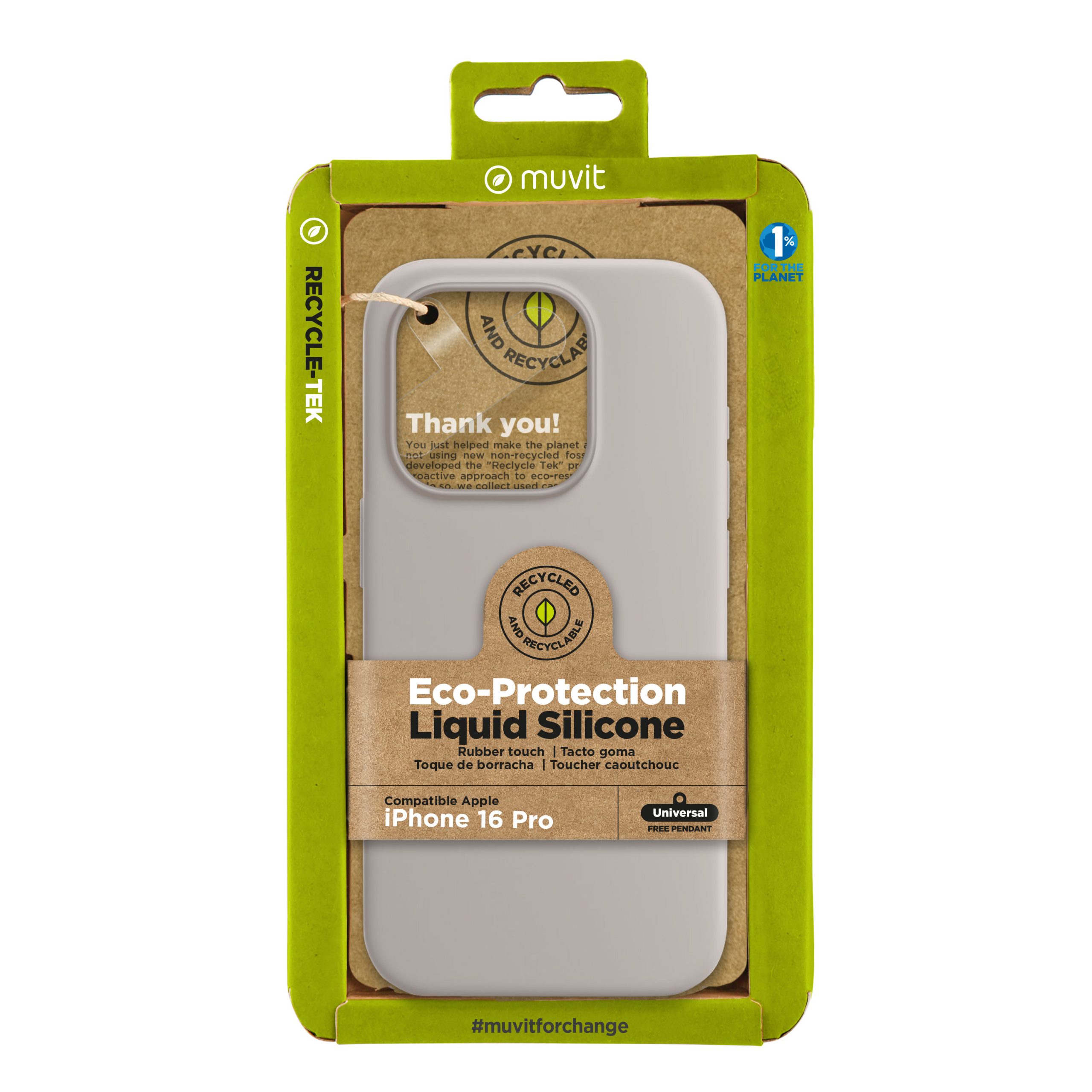 FUNDA MUVIT RECYCLETEK LIQUID SILICONE PARA APPLE IPHONE 16 PRO NUDE