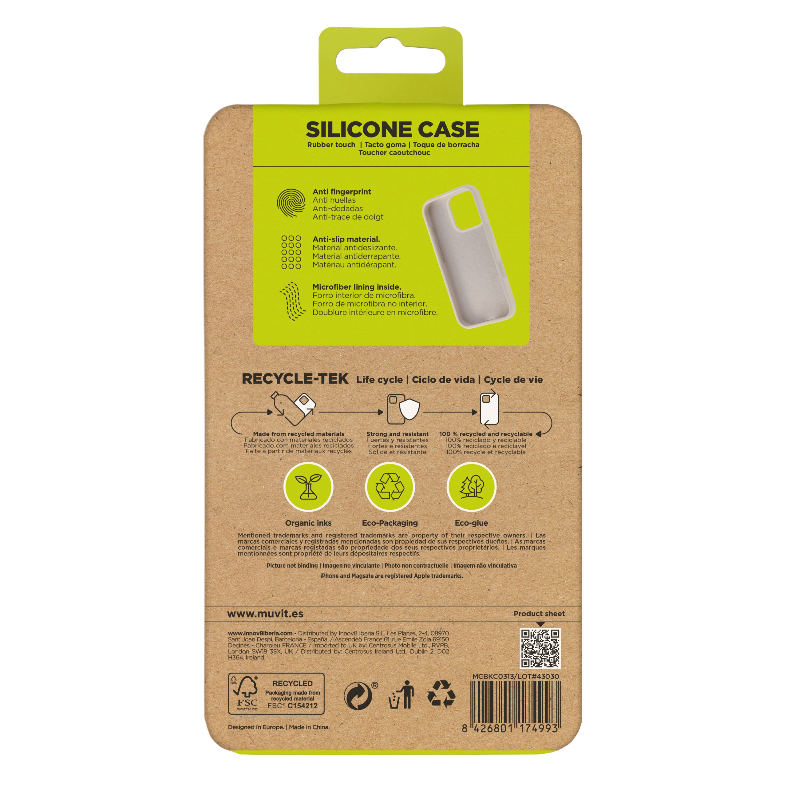 FUNDA MUVIT RECYCLETEK LIQUID SILICONE PARA APPLE IPHONE 16 PRO NUDE