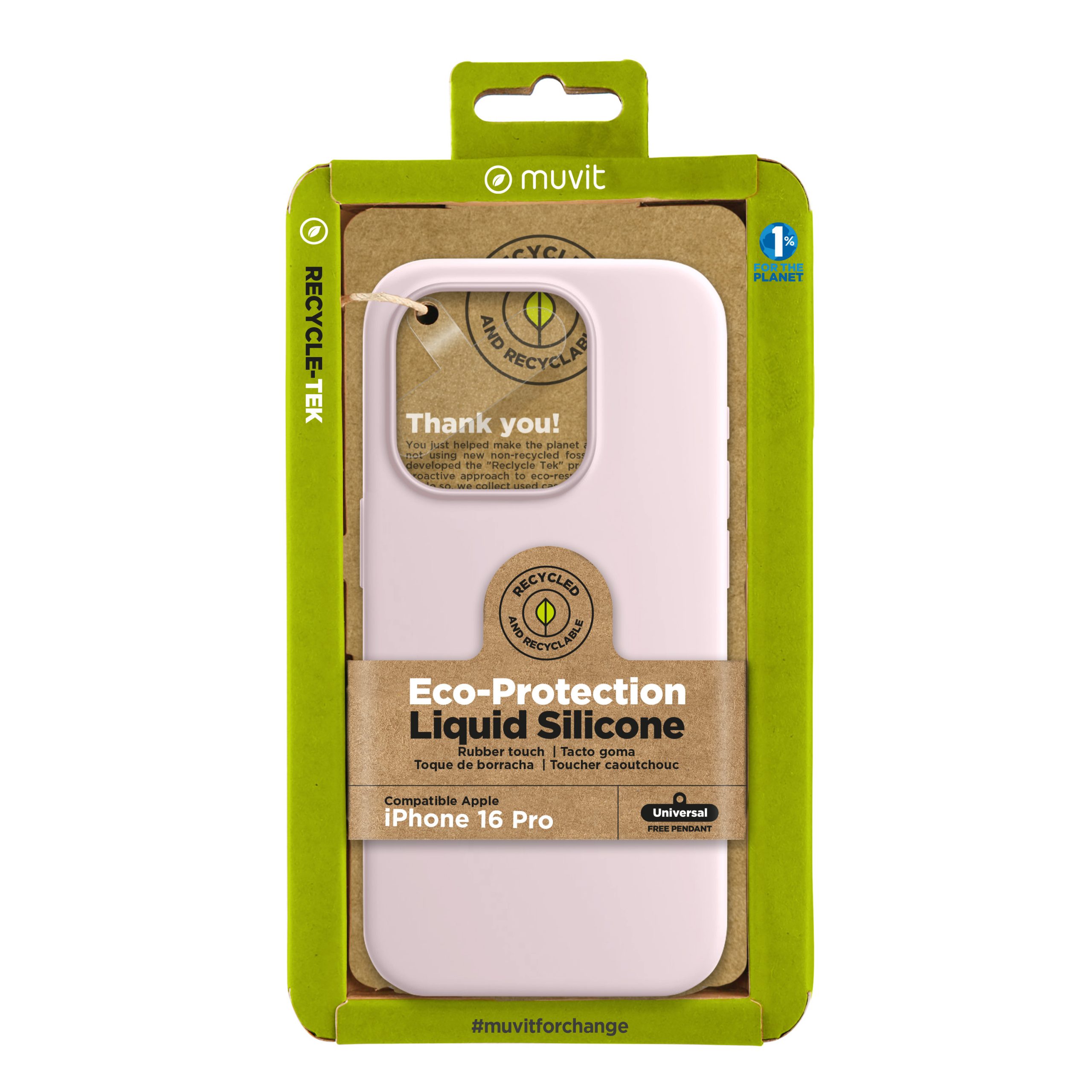 FUNDA MUVIT RECYCLETEK LIQUID SILICONE PARA APPLE IPHONE 16 PRO ROSA