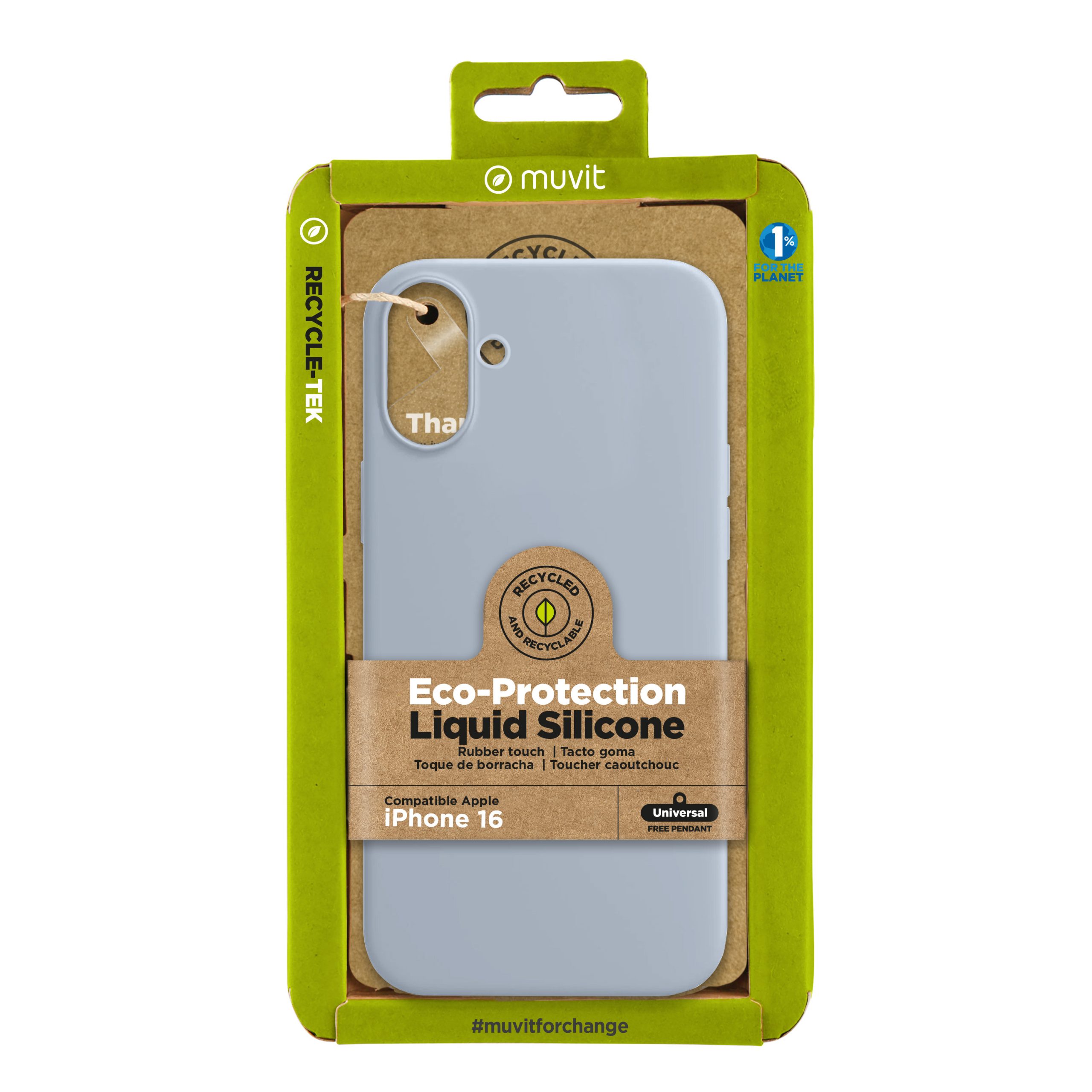 FUNDA MUVIT RECYCLETEK LIQUID SILICONE PARA APPLE IPHONE 16 AZUL CIELO