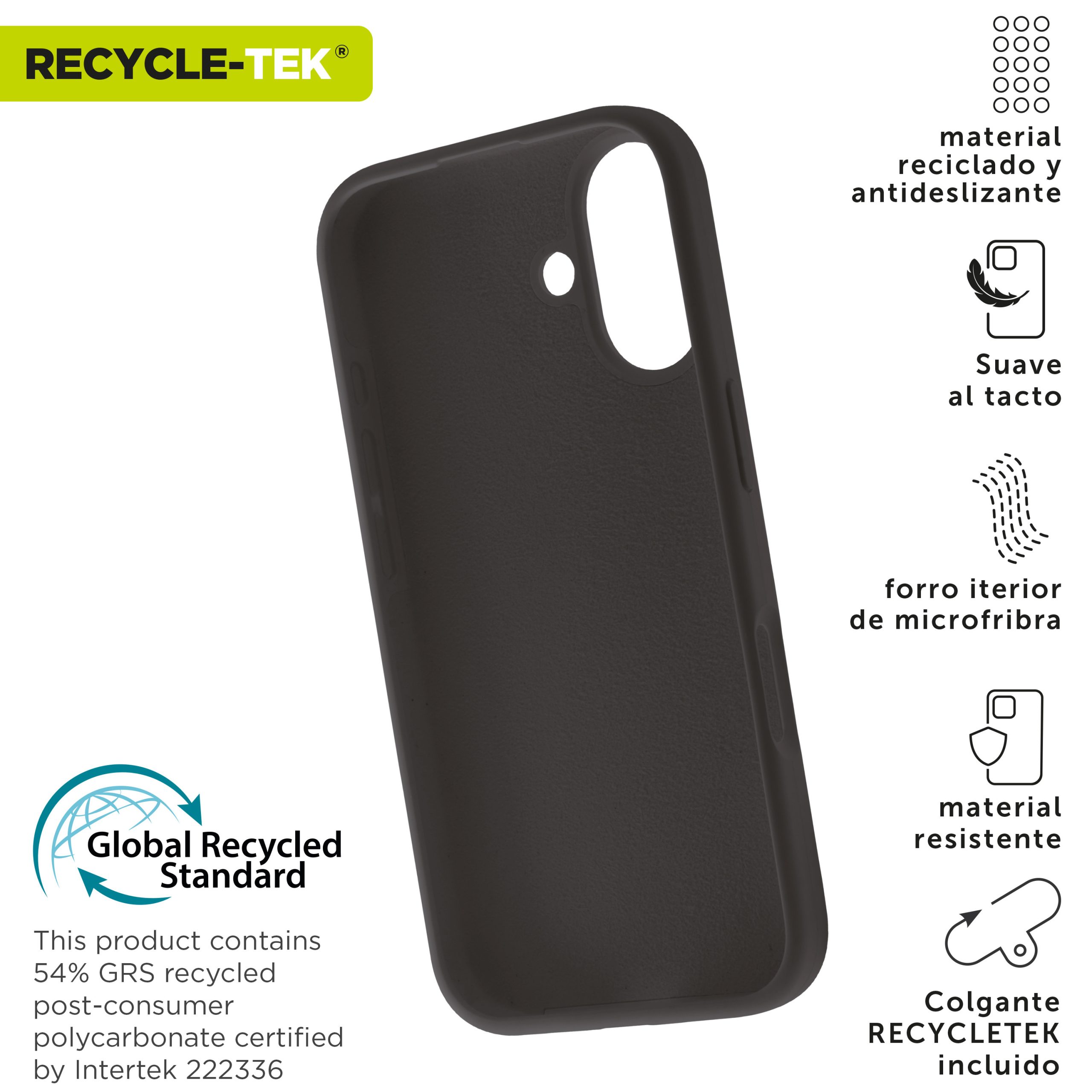FUNDA MUVIT RECYCLETEK LIQUID SILICONE PARA APPLE IPHONE 16 NEGRA