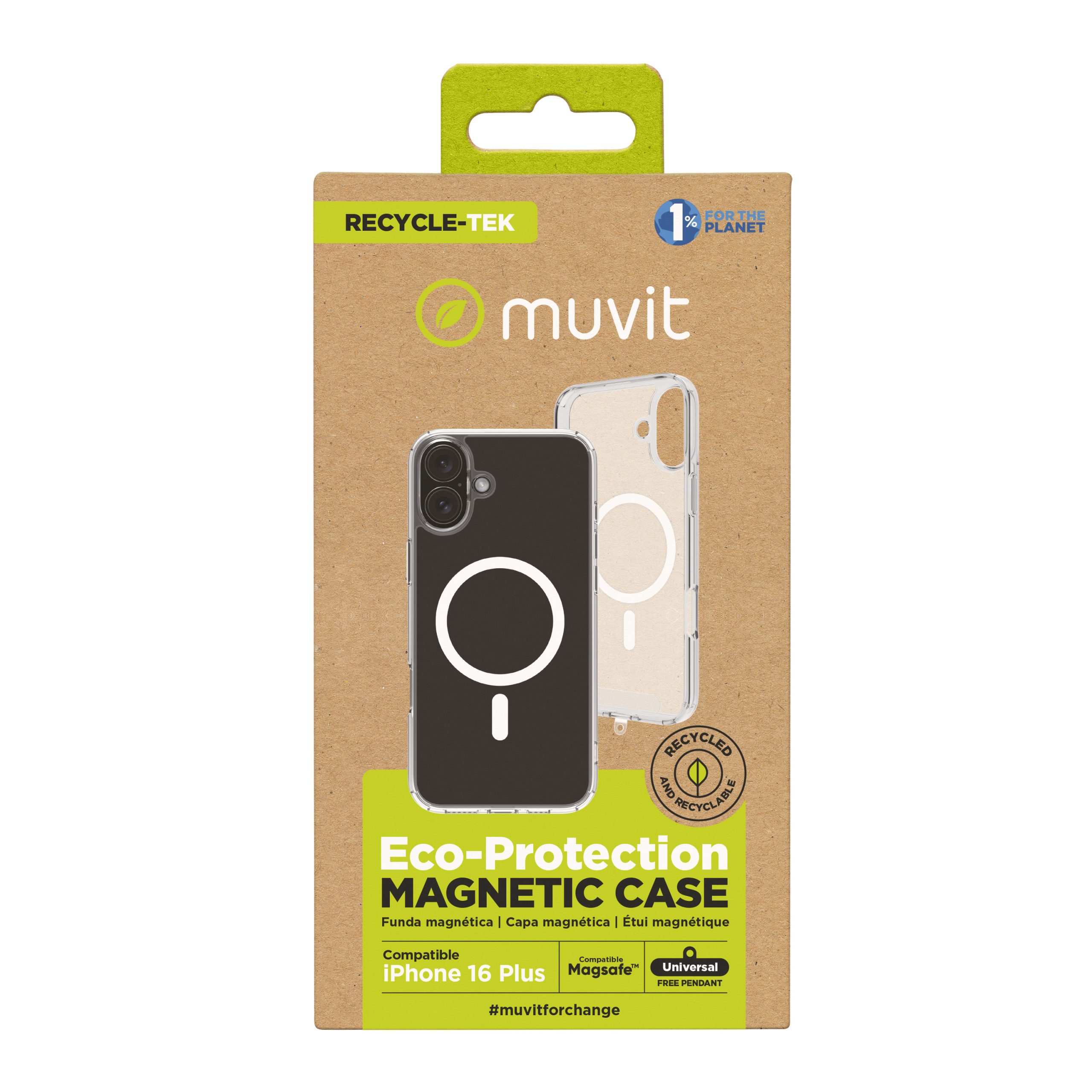 FUNDA MUVIT RECYCLETEK MAGSAFE PARA APPLE IPHONE 16 PLUS TRANSPARENTE