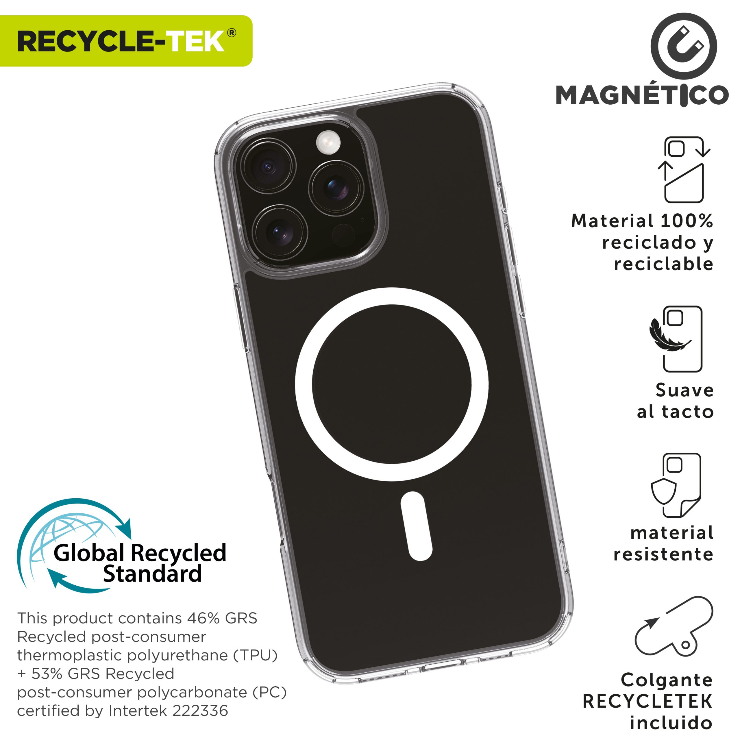 FUNDA MUVIT RECYCLETEK MAGSAFE PARA APPLE IPHONE 16 PRO MAX TRANSPARENTE