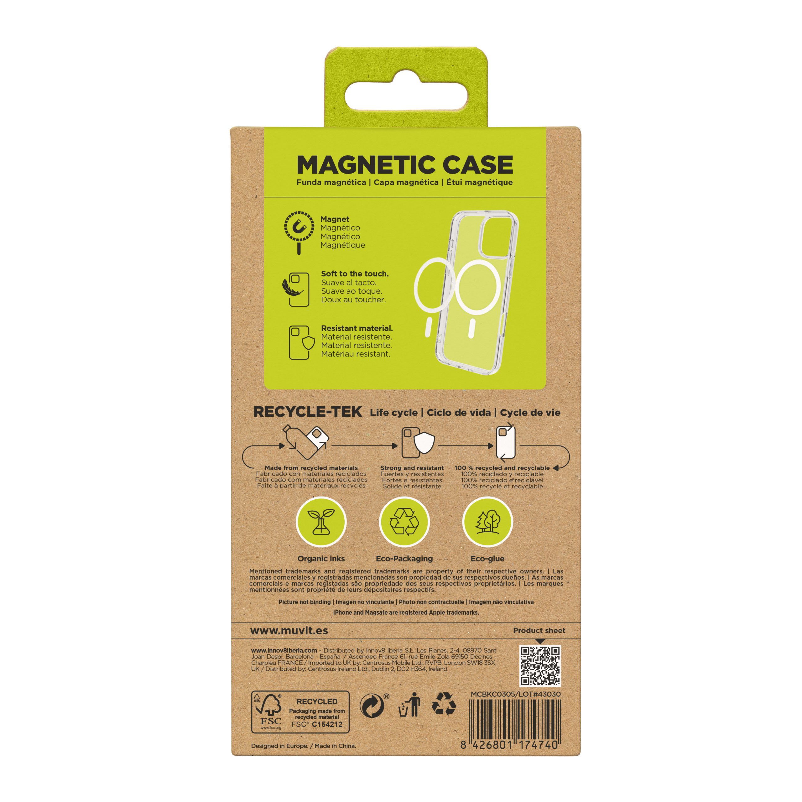 FUNDA MUVIT RECYCLETEK MAGSAFE PARA APPLE IPHONE 16 PRO TRANSPARENTE