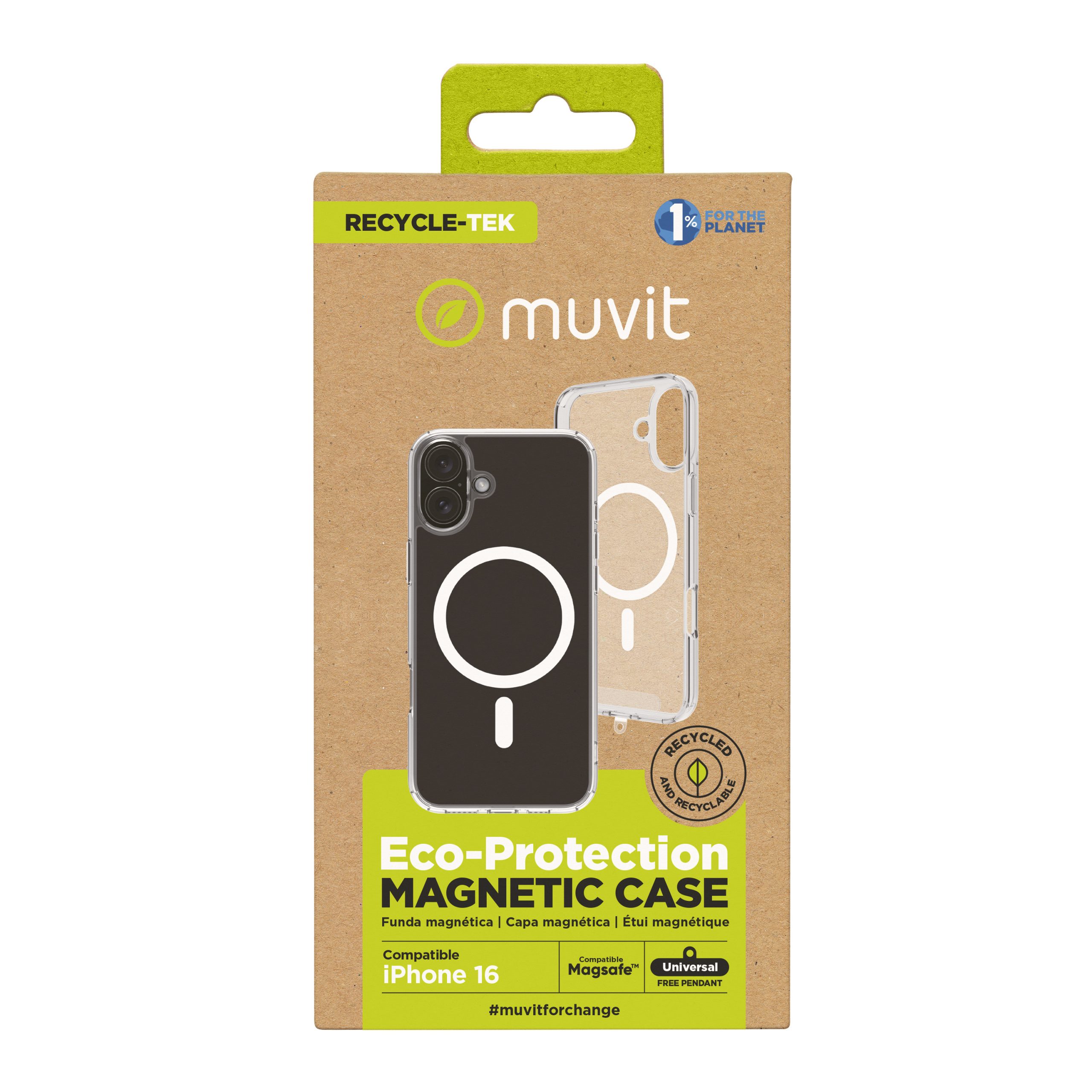 FUNDA MUVIT RECYCLETEK MAGSAFE PARA APPLE IPHONE 16 TRANSPARENTE