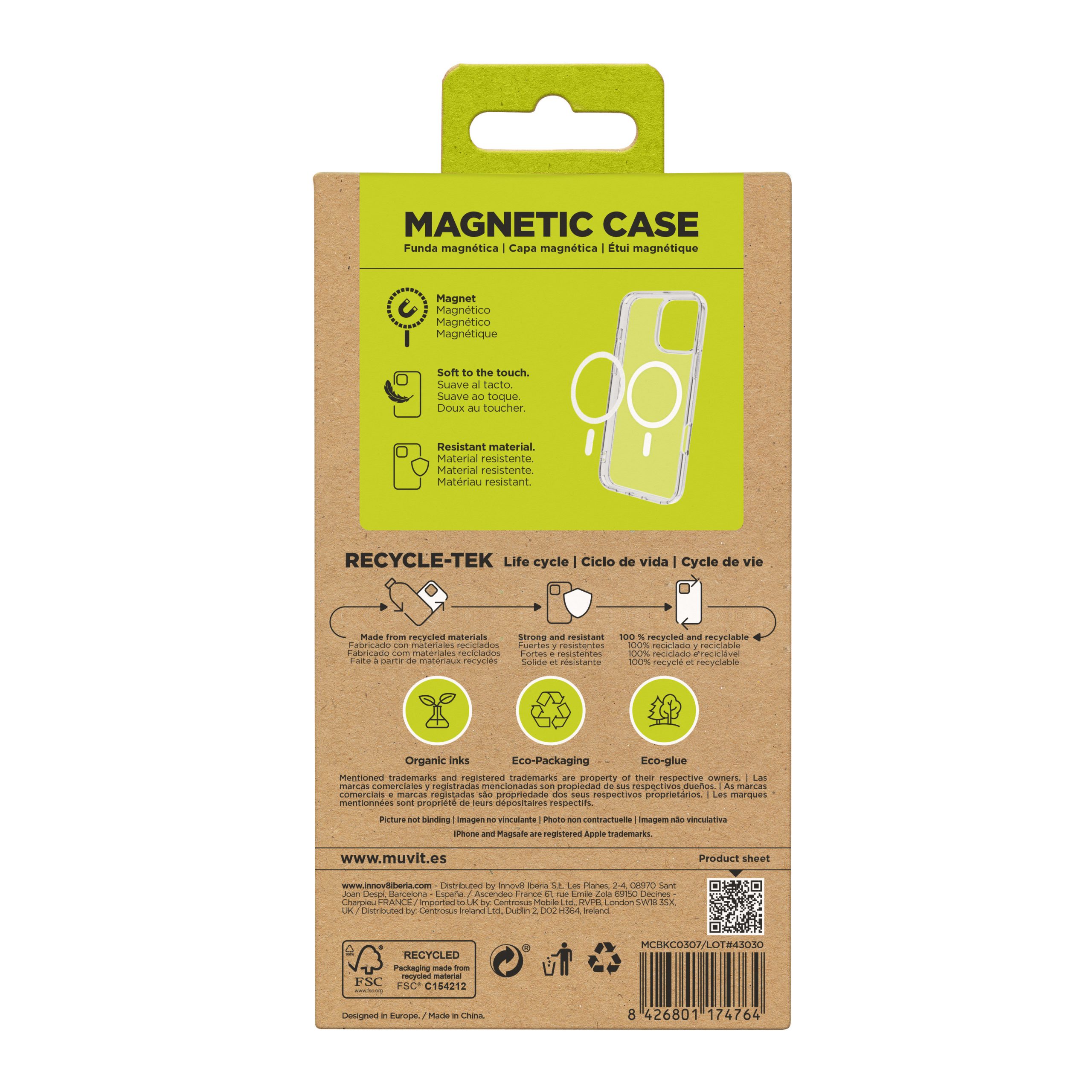 FUNDA MUVIT RECYCLETEK MAGSAFE PARA APPLE IPHONE 16 TRANSPARENTE